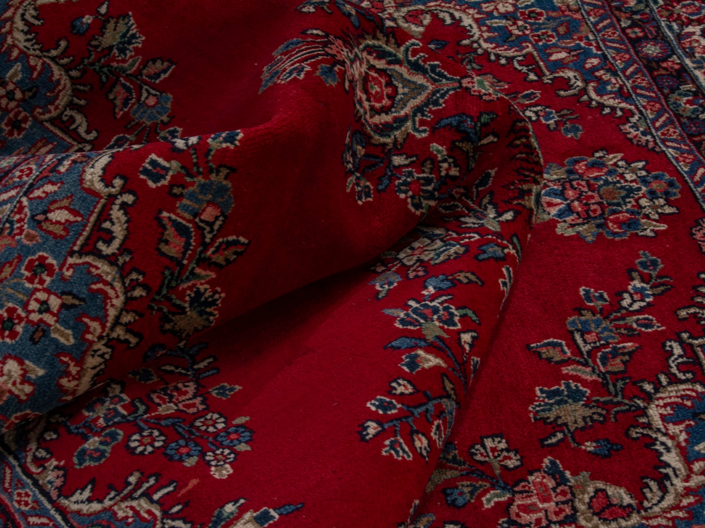 Persian Hamedan oversized rug in deep red and ivory, view 17 of 19