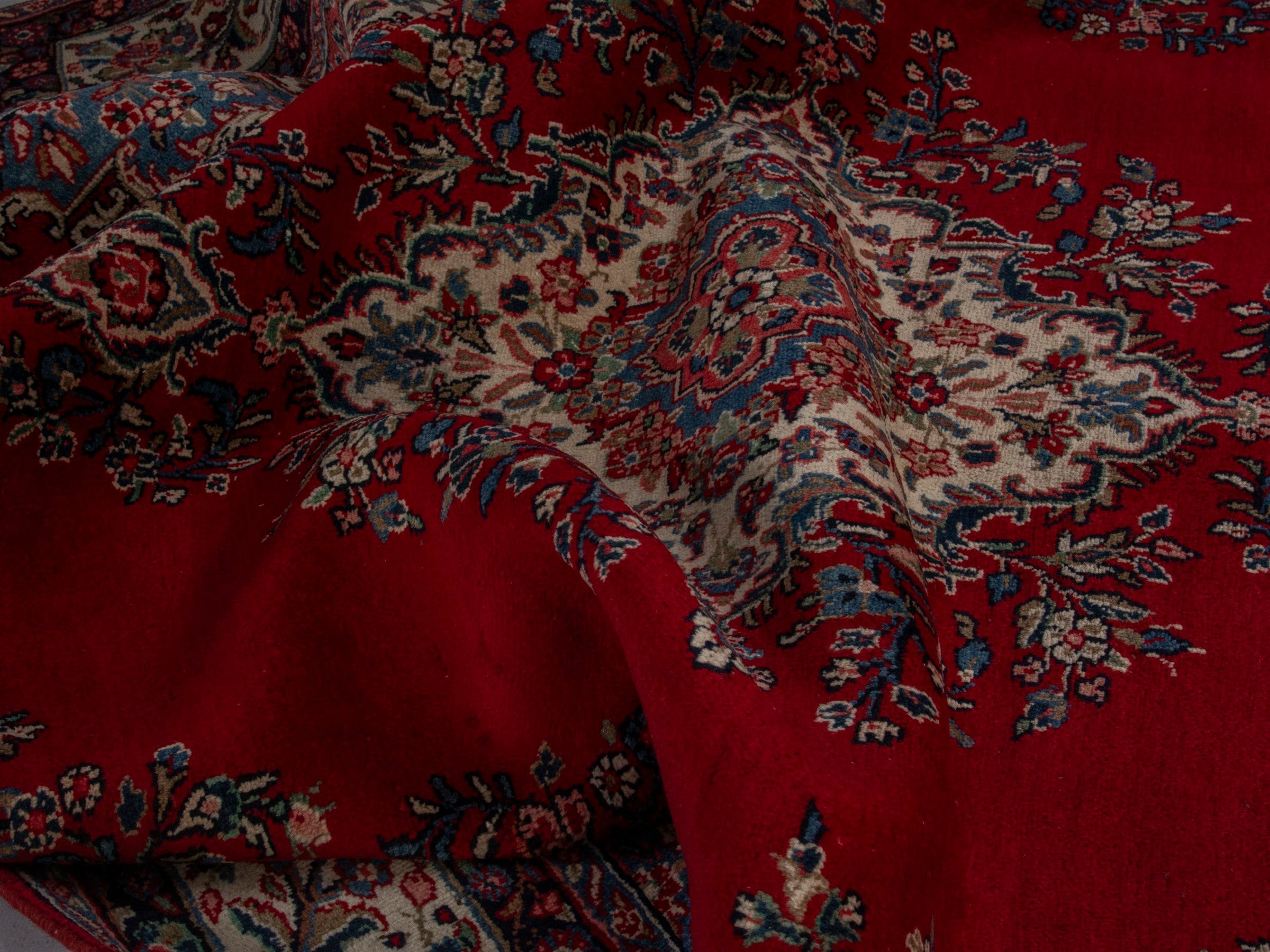 Persian Hamedan oversized rug in deep red and ivory, view 18 of 19