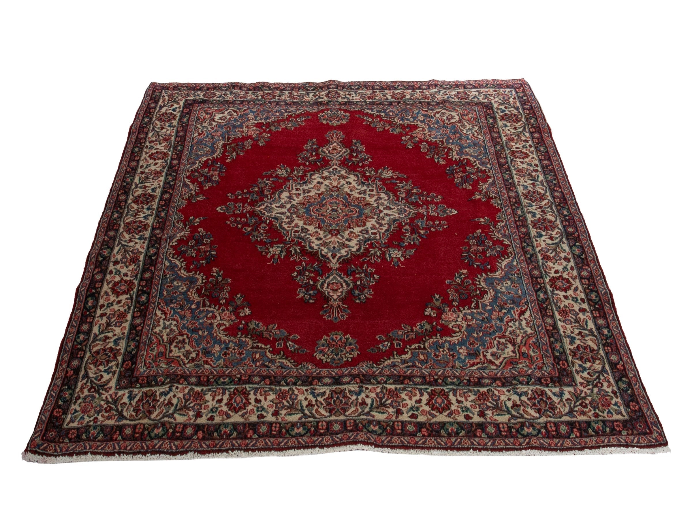 Persian Hamedan oversized rug in deep red and ivory, view 2 of 19