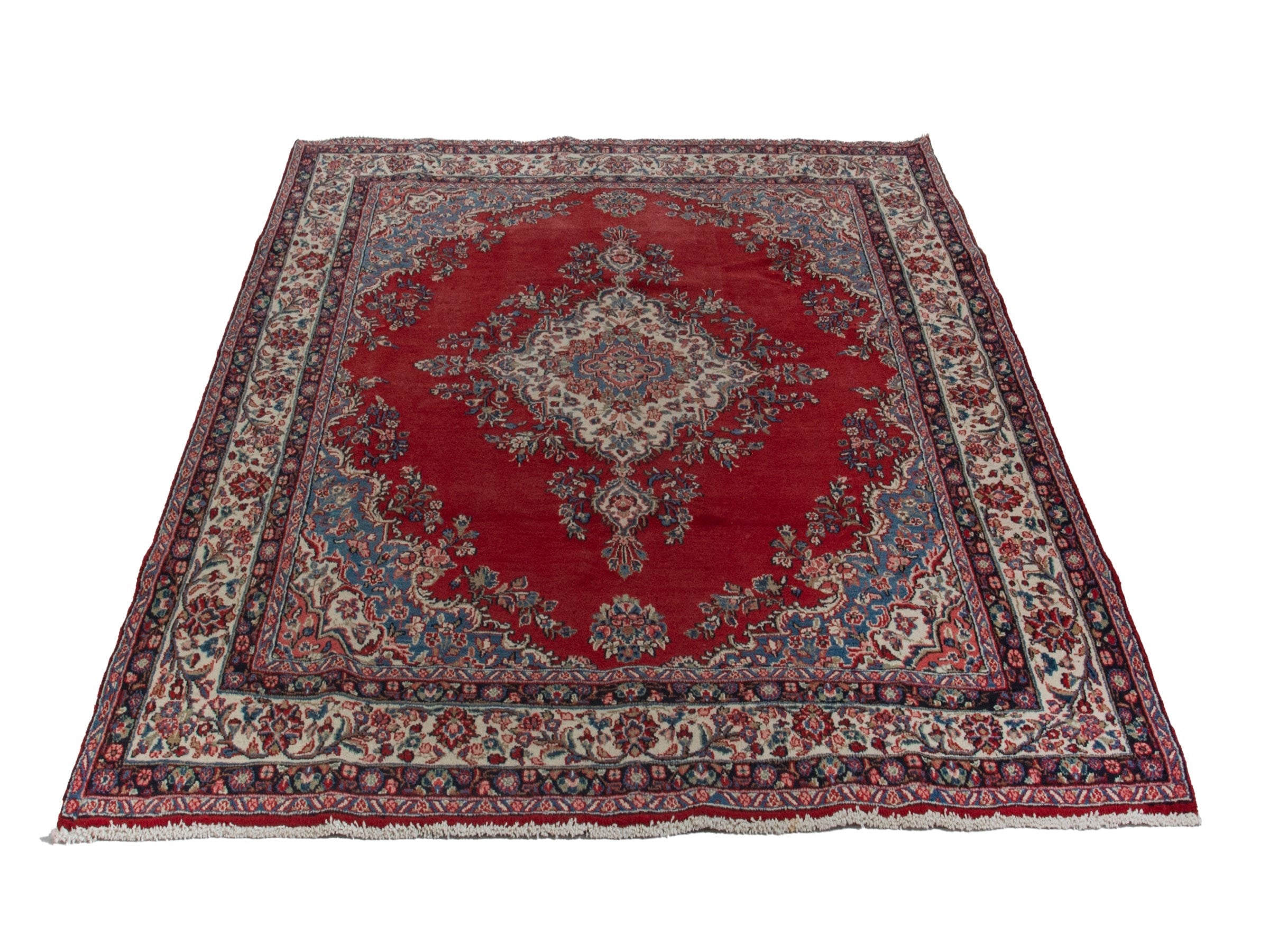 Persian Hamedan oversized rug in deep red and ivory, view 3 of 19