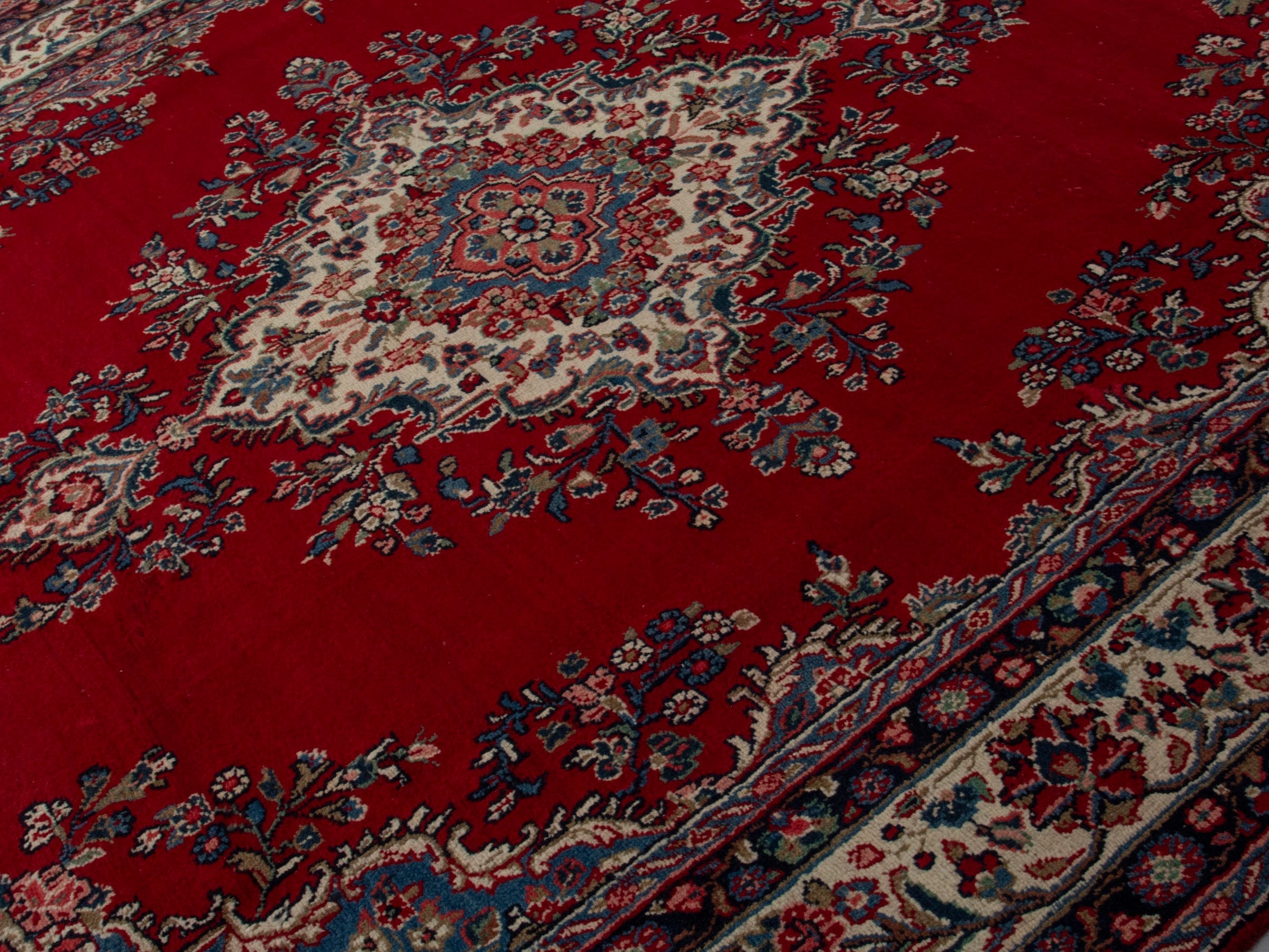 Persian Hamedan oversized rug in deep red and ivory, view 4 of 19