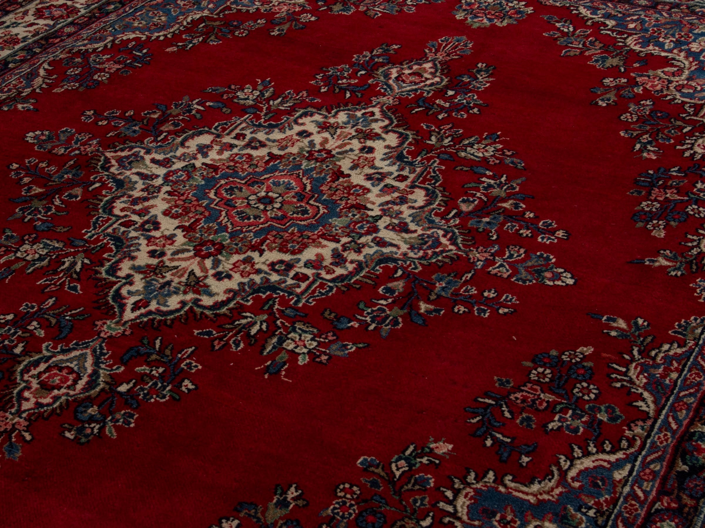 Persian Hamedan oversized rug in deep red and ivory, view 9 of 19