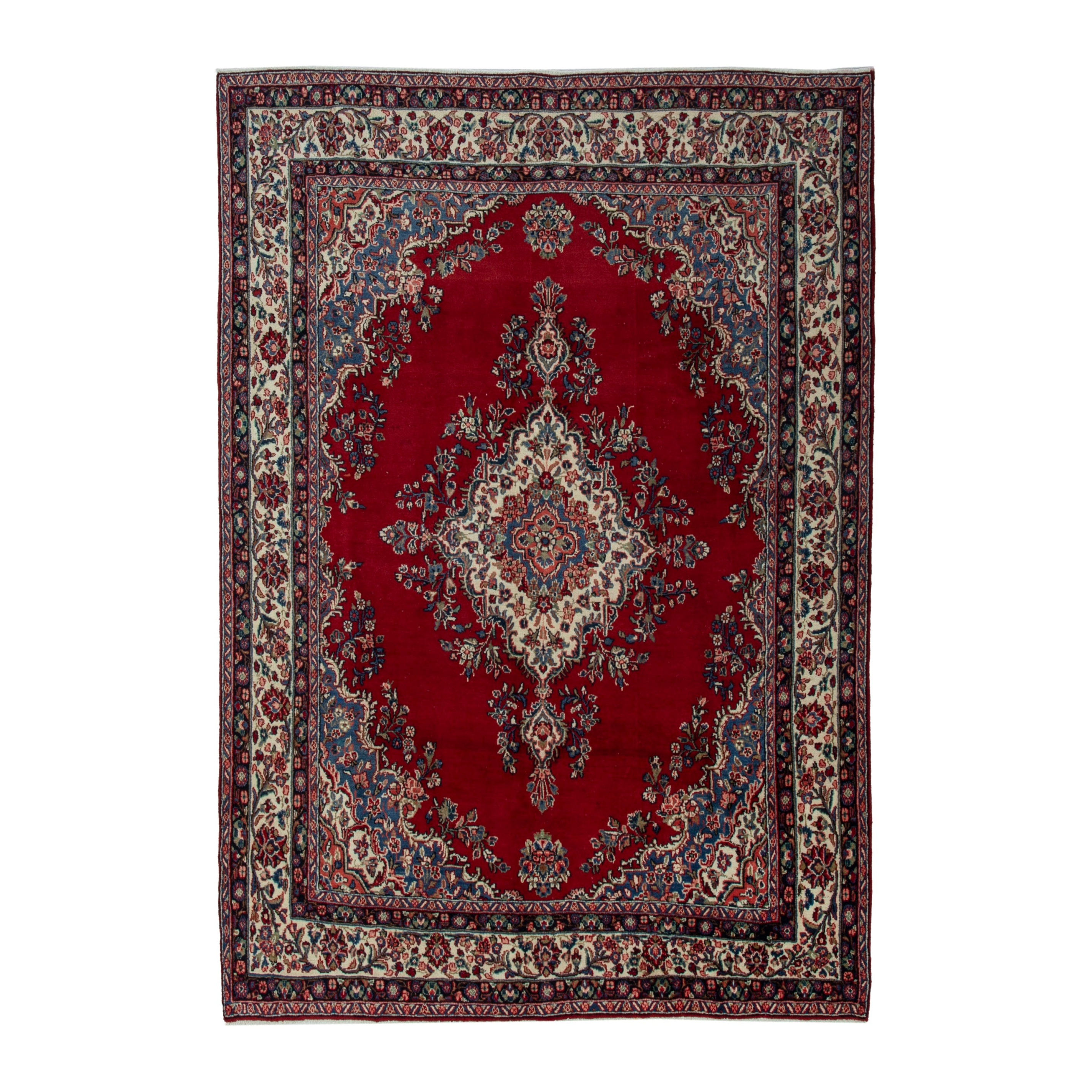 Persian Hamedan oversized rug in deep red and ivory, 7'10" x 10'4"
