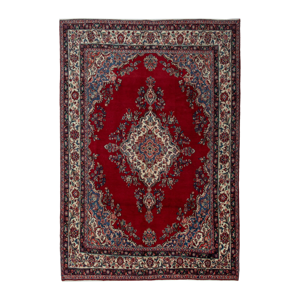 Persian Hamedan oversized rug in deep red and ivory, 7'10" x 10'4"