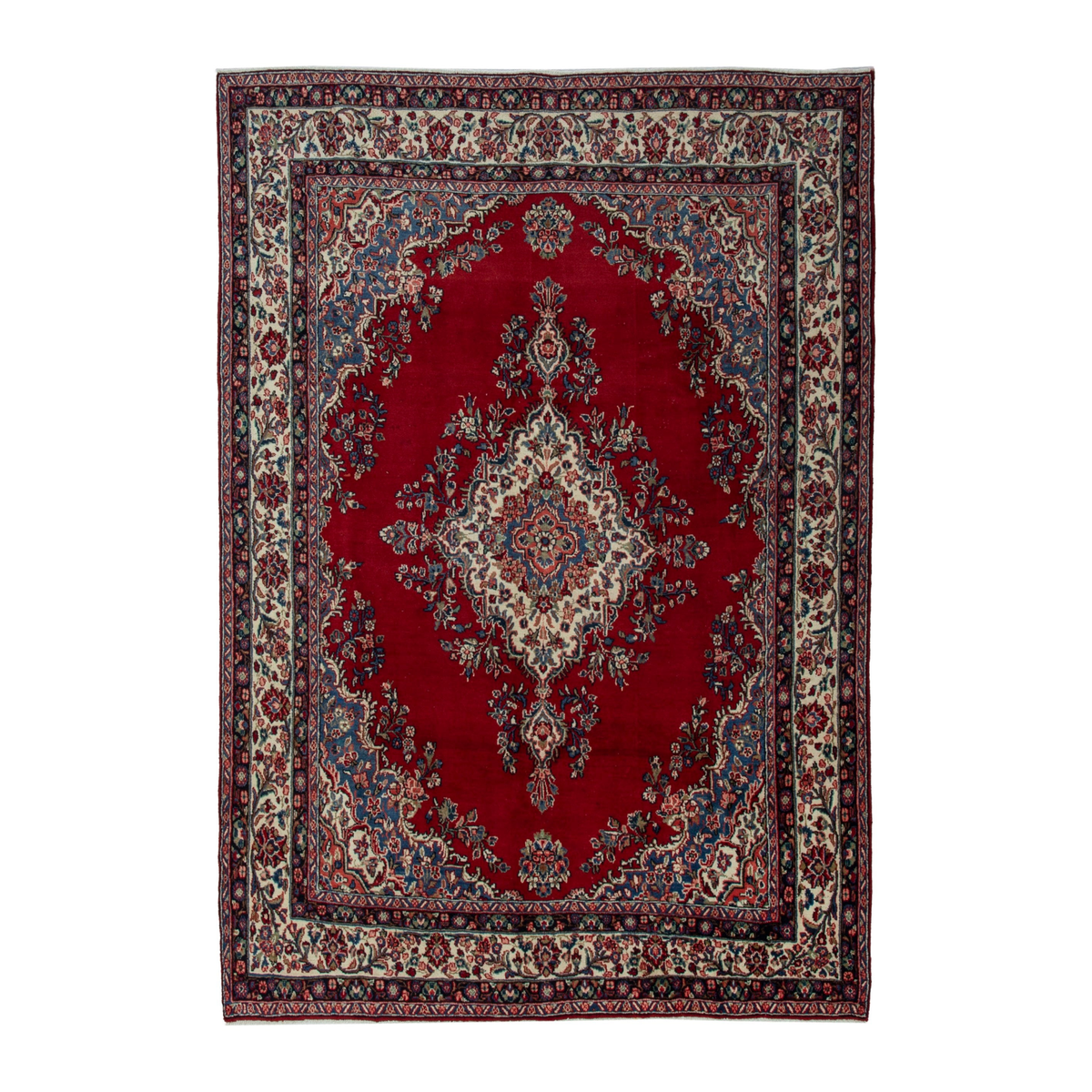 Persian Hamedan oversized rug in deep red and ivory, 7'10" x 10'4"