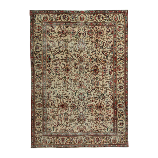 Persian Tabriz area rug in ivory and burgundy, 6'7" x 9'11"