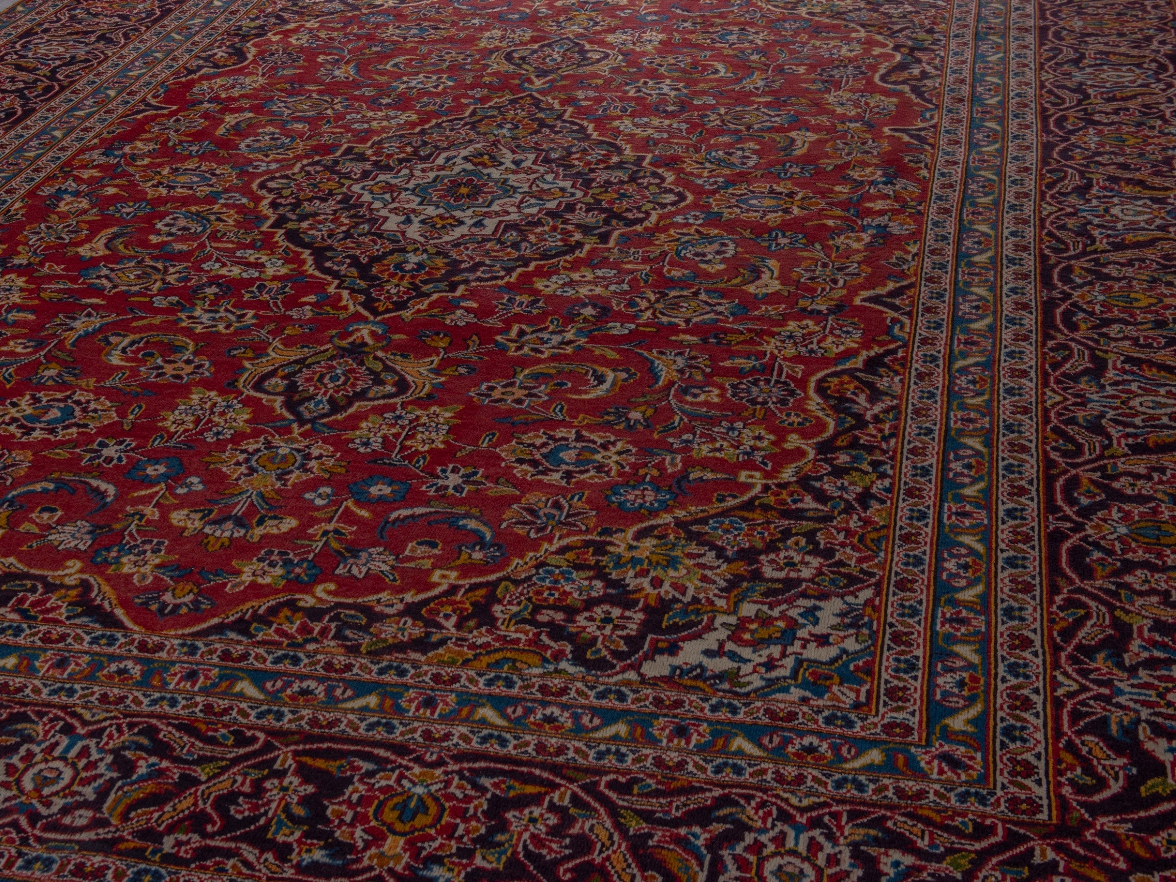 Persian Kashan oversized rug in burgundy and dark brown, view 10 of 20