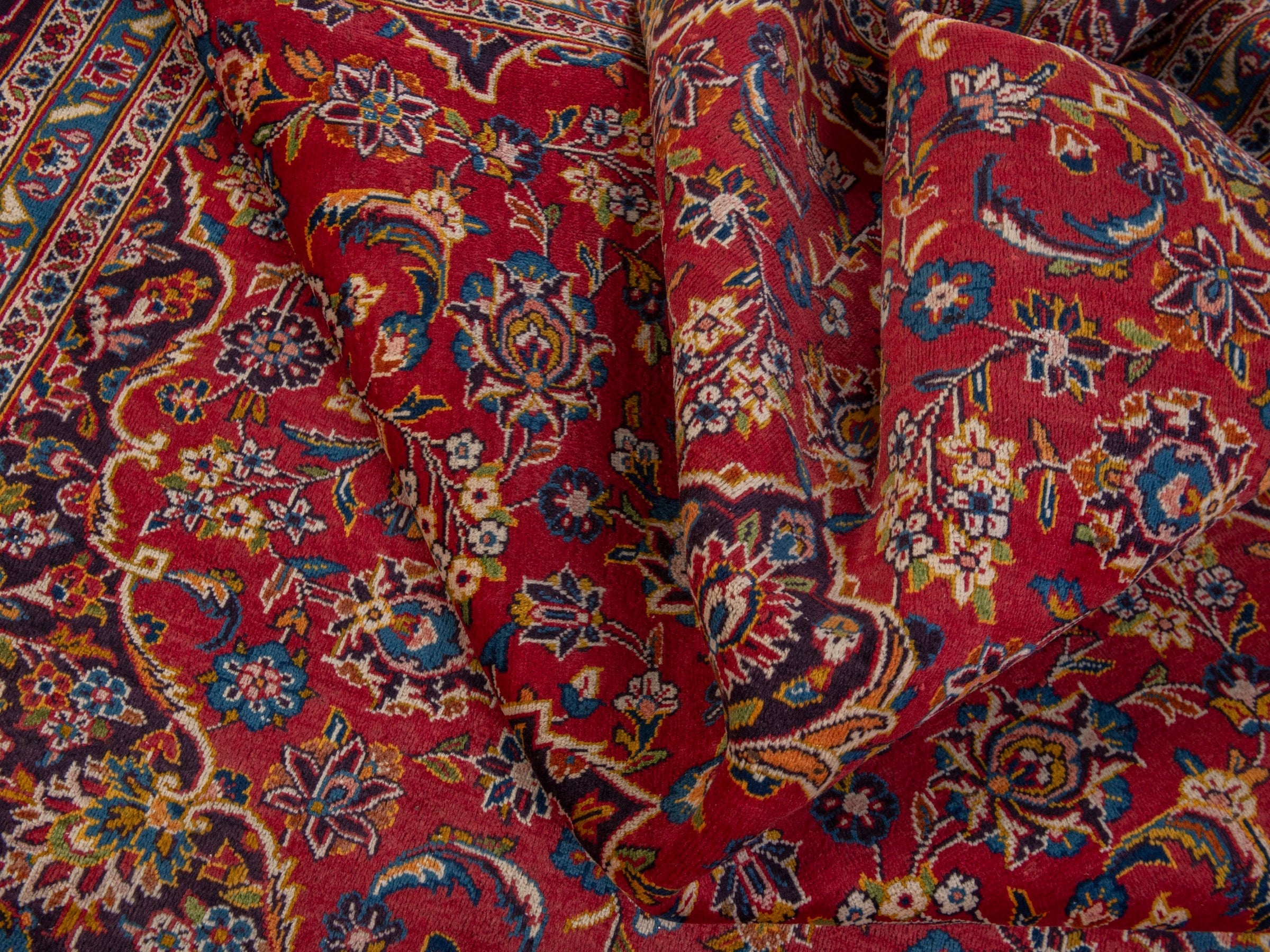 Persian Kashan oversized rug in burgundy and dark brown, view 17 of 20