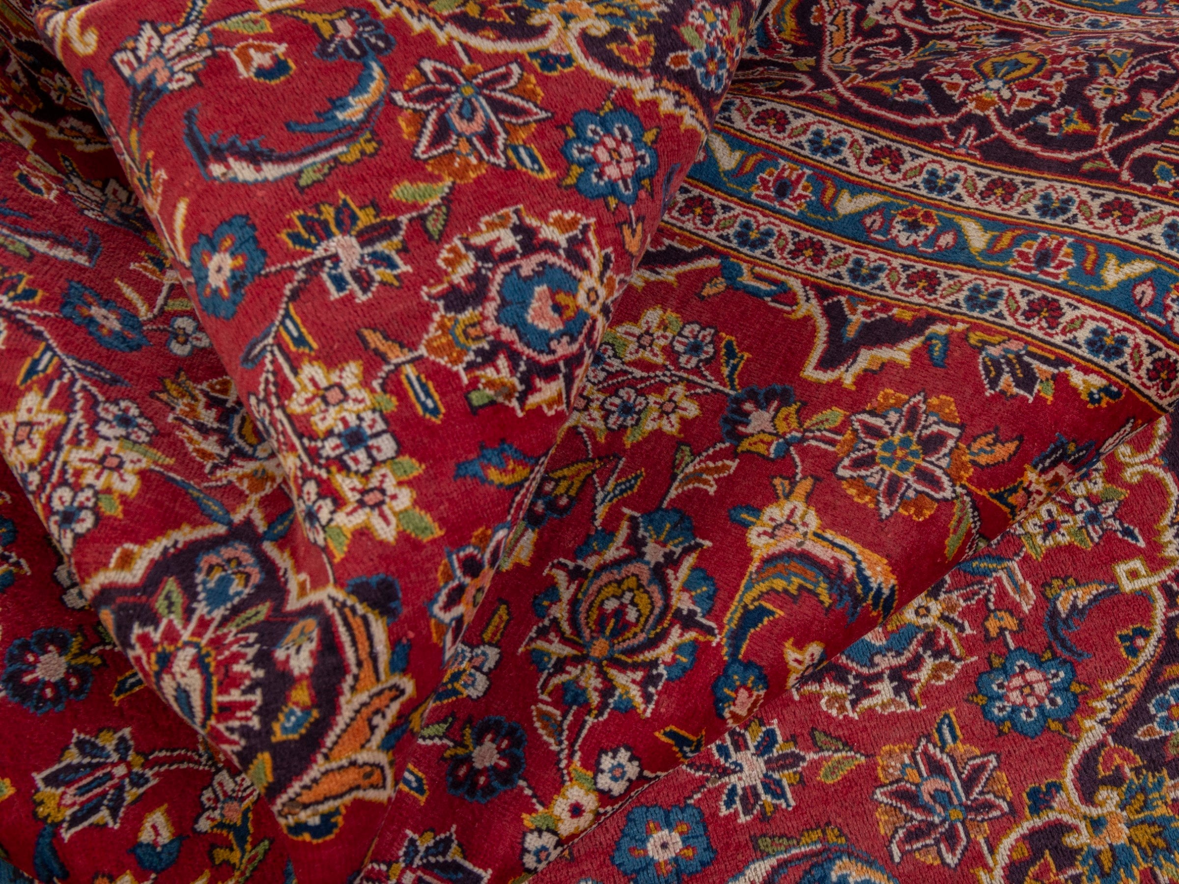 Persian Kashan oversized rug in burgundy and dark brown, view 18 of 20