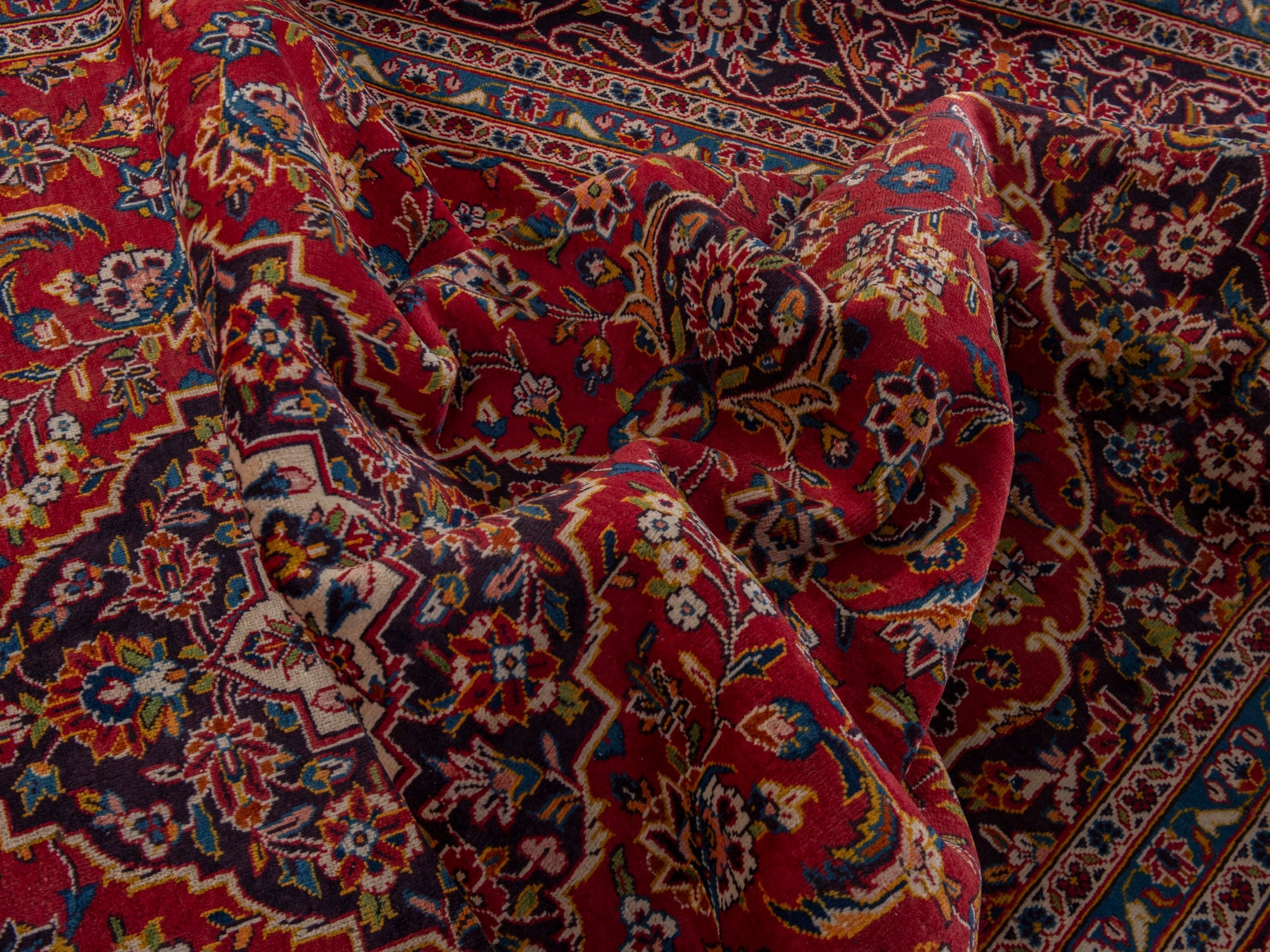 Persian Kashan oversized rug in burgundy and dark brown, view 19 of 20