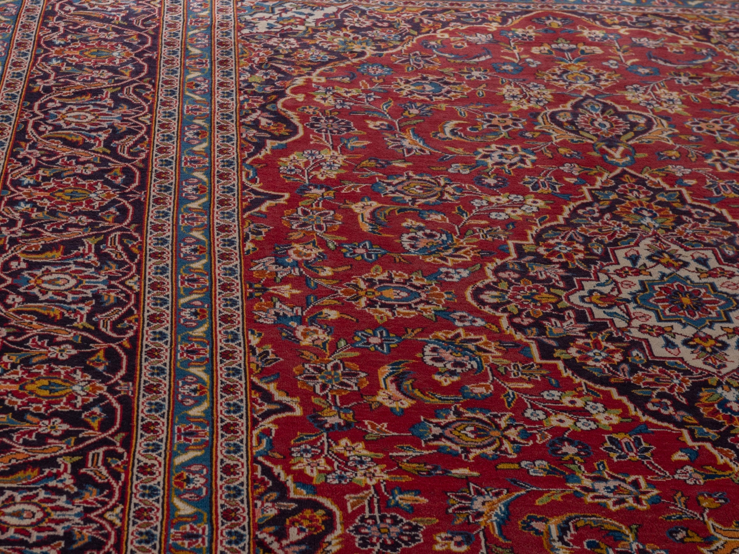 Persian Kashan oversized rug in burgundy and dark brown, view 7 of 20