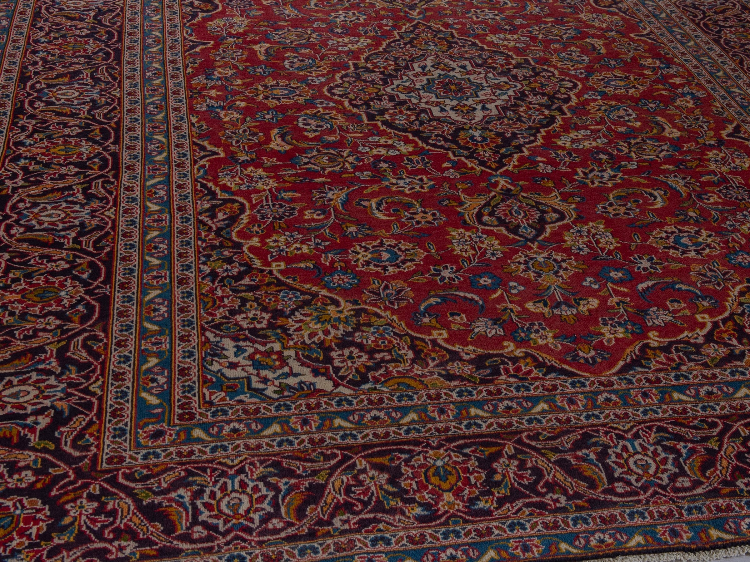 Persian Kashan oversized rug in burgundy and dark brown, view 9 of 20