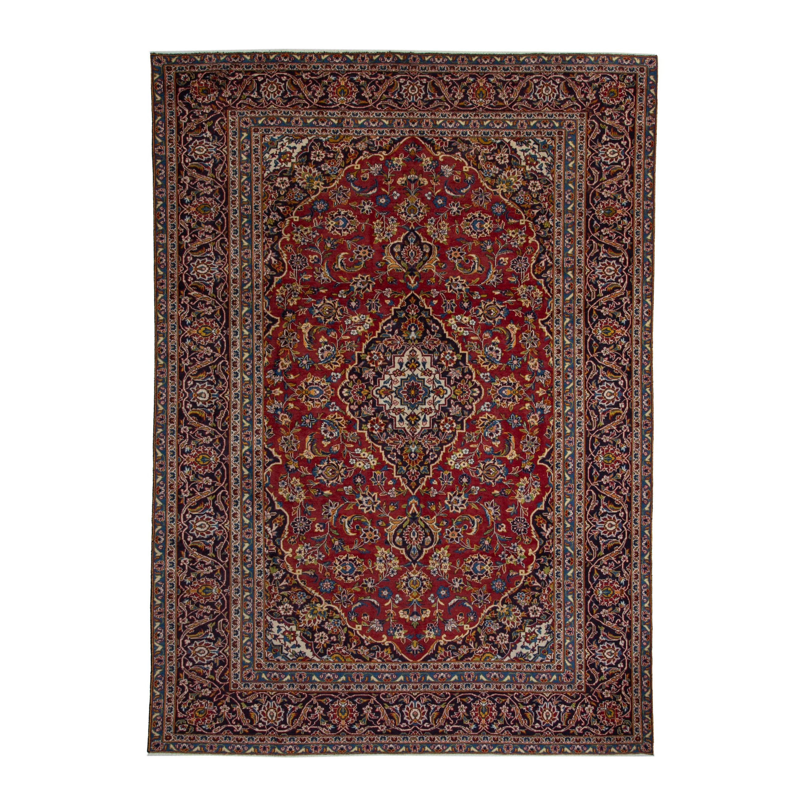 Persian Kashan oversized rug in burgundy and dark brown, 8'6" x 13'