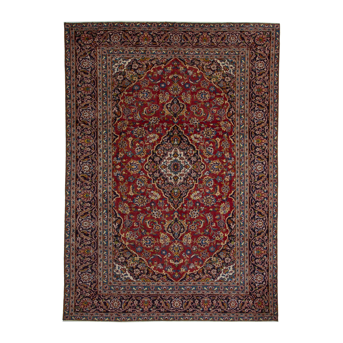 Persian Kashan oversized rug in burgundy and dark brown, 8'6" x 13'