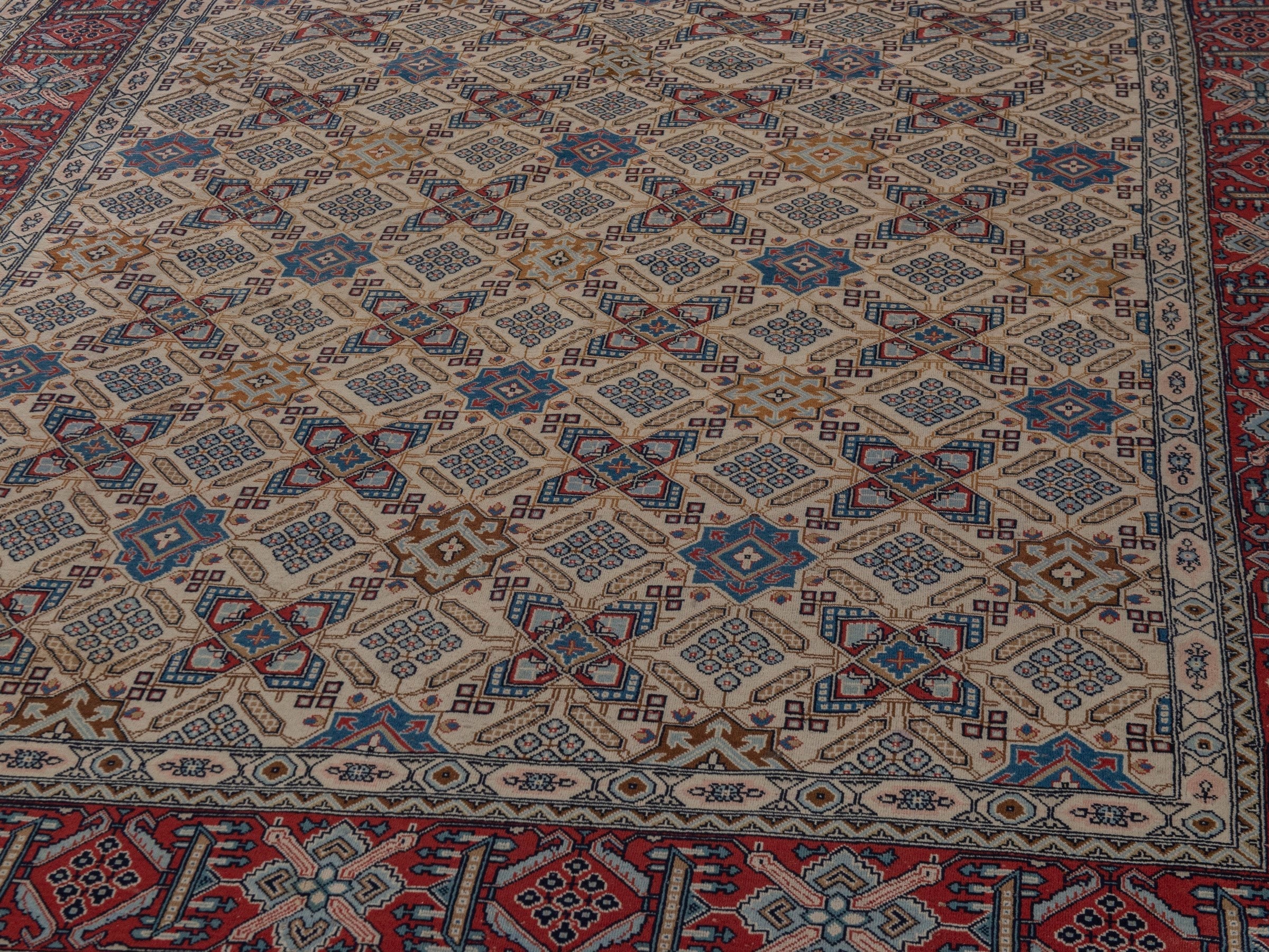 Persian Yazd area rug in straw and burgundy, view 10 of 21