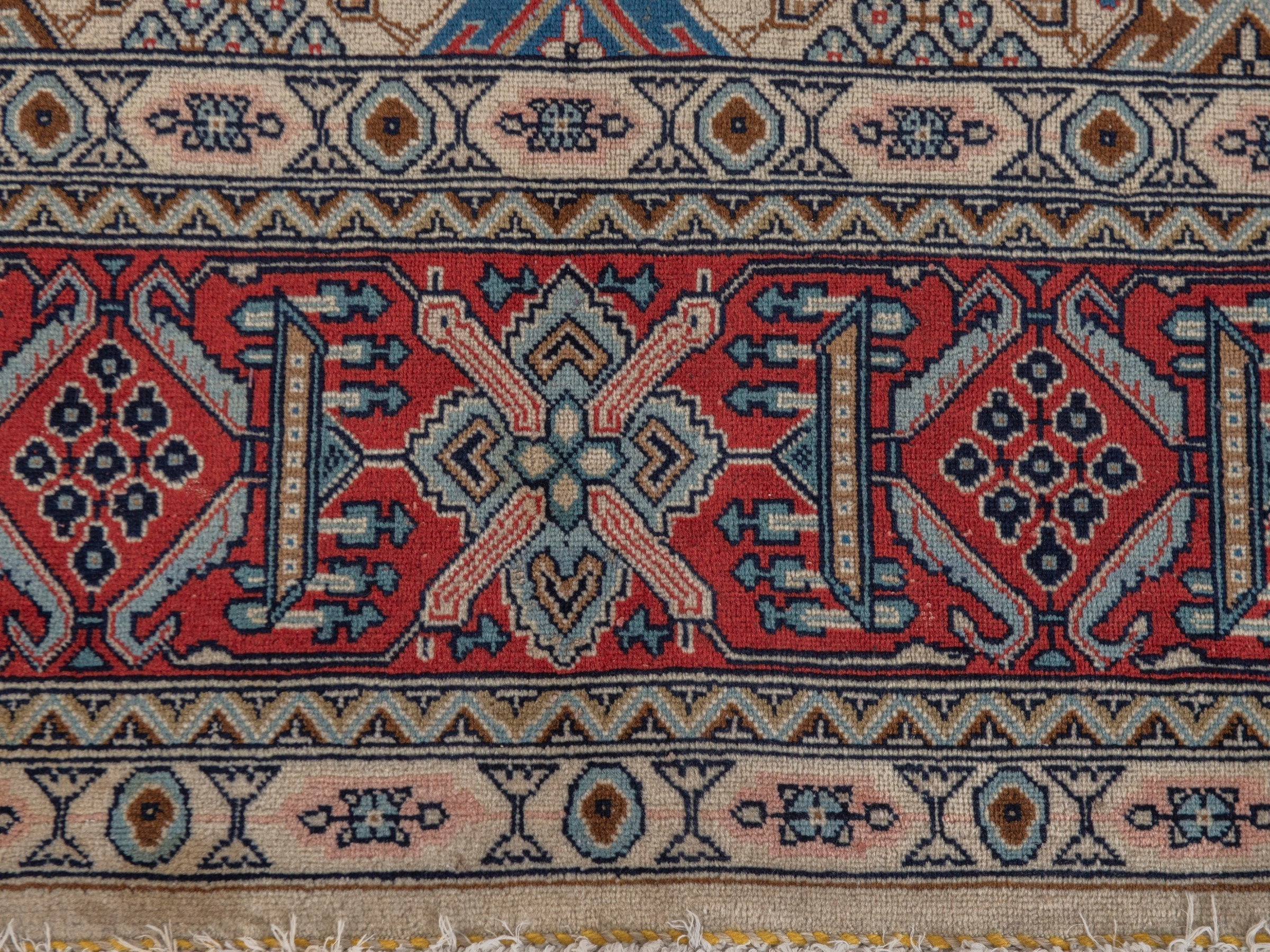 Persian Yazd area rug in straw and burgundy, view 11 of 21