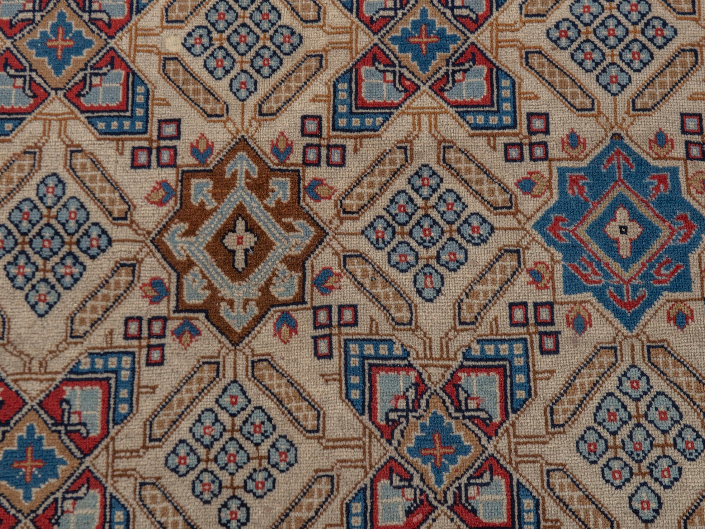 Persian Yazd area rug in straw and burgundy, view 12 of 21
