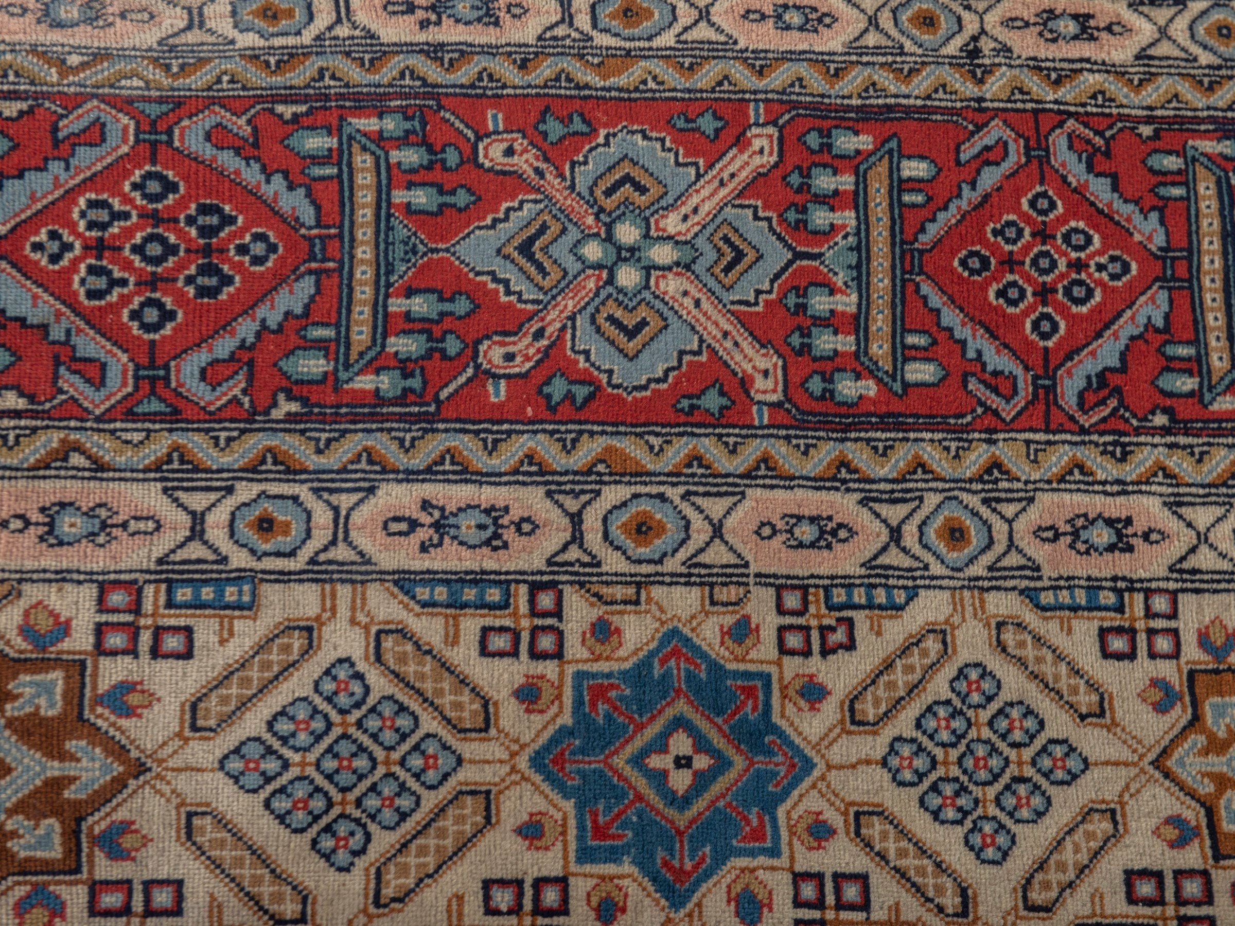 Persian Yazd area rug in straw and burgundy, view 13 of 21