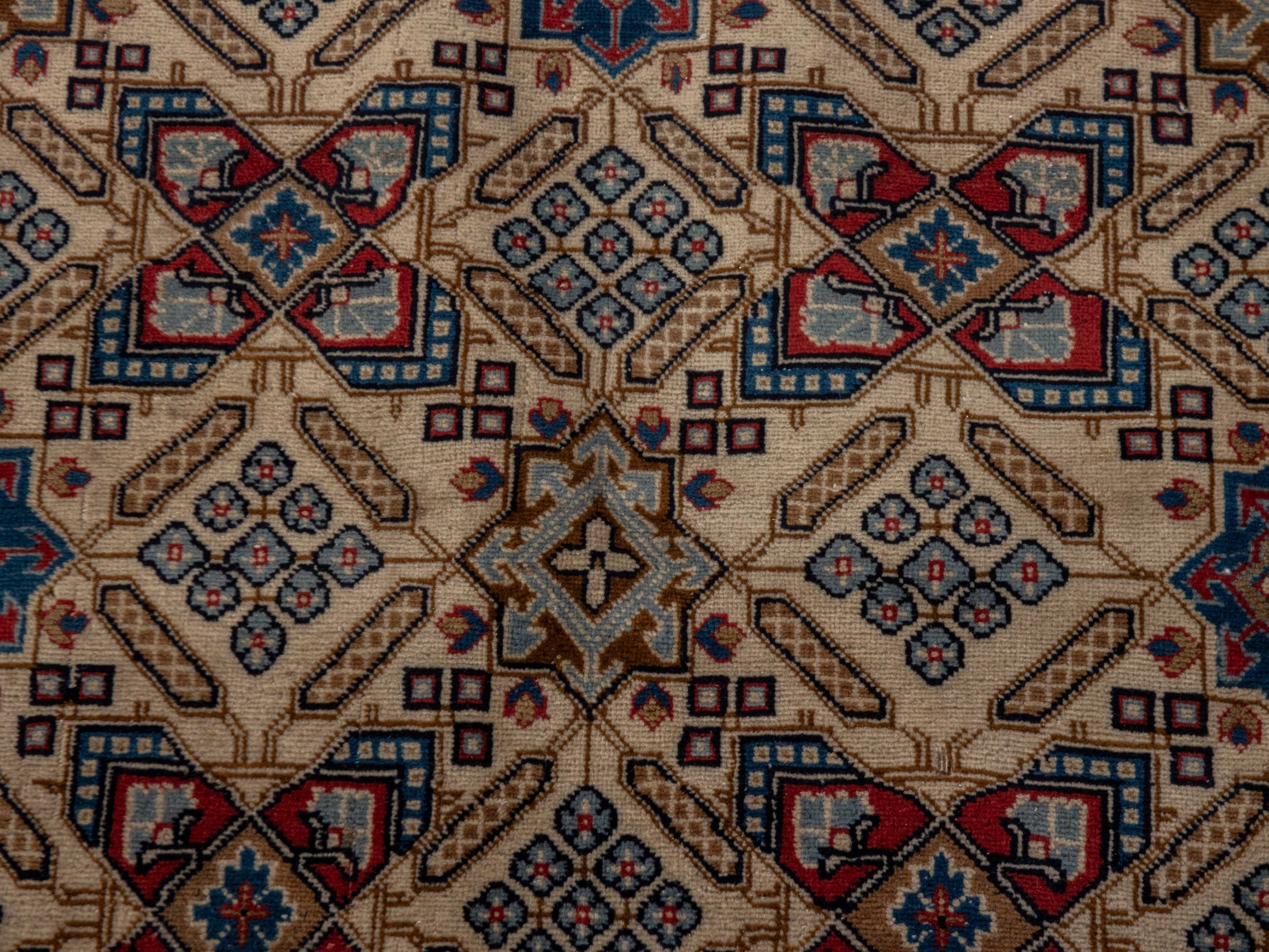 Persian Yazd area rug in straw and burgundy, view 14 of 21