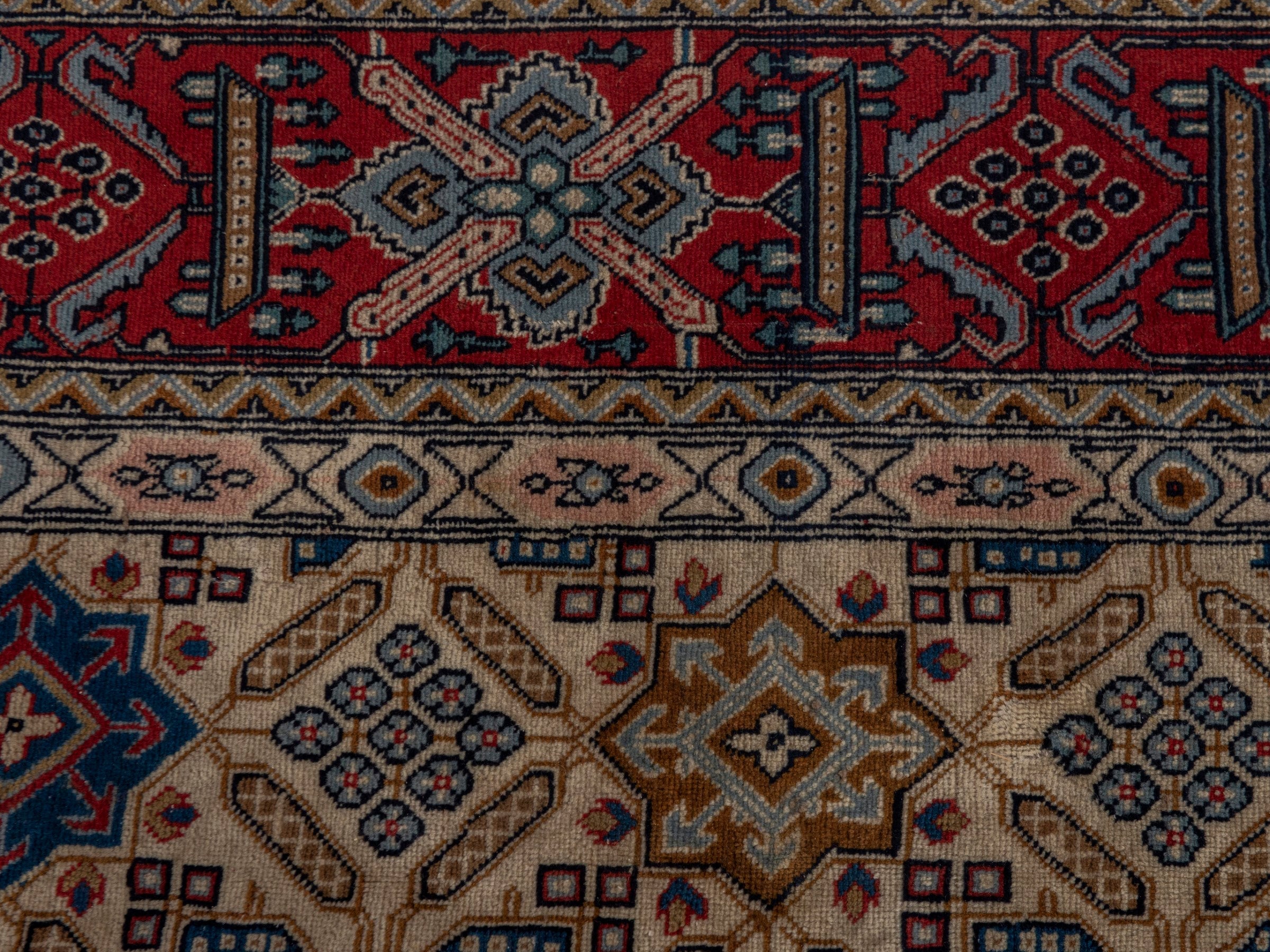 Persian Yazd area rug in straw and burgundy, view 15 of 21