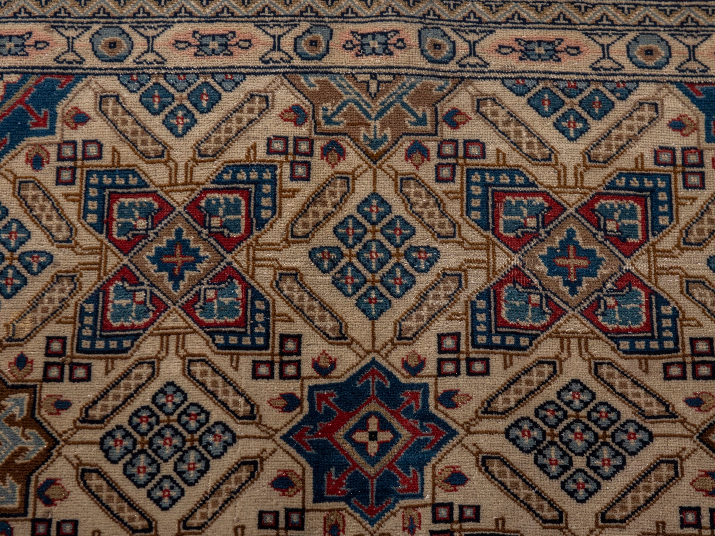 Persian Yazd area rug in straw and burgundy, view 16 of 21