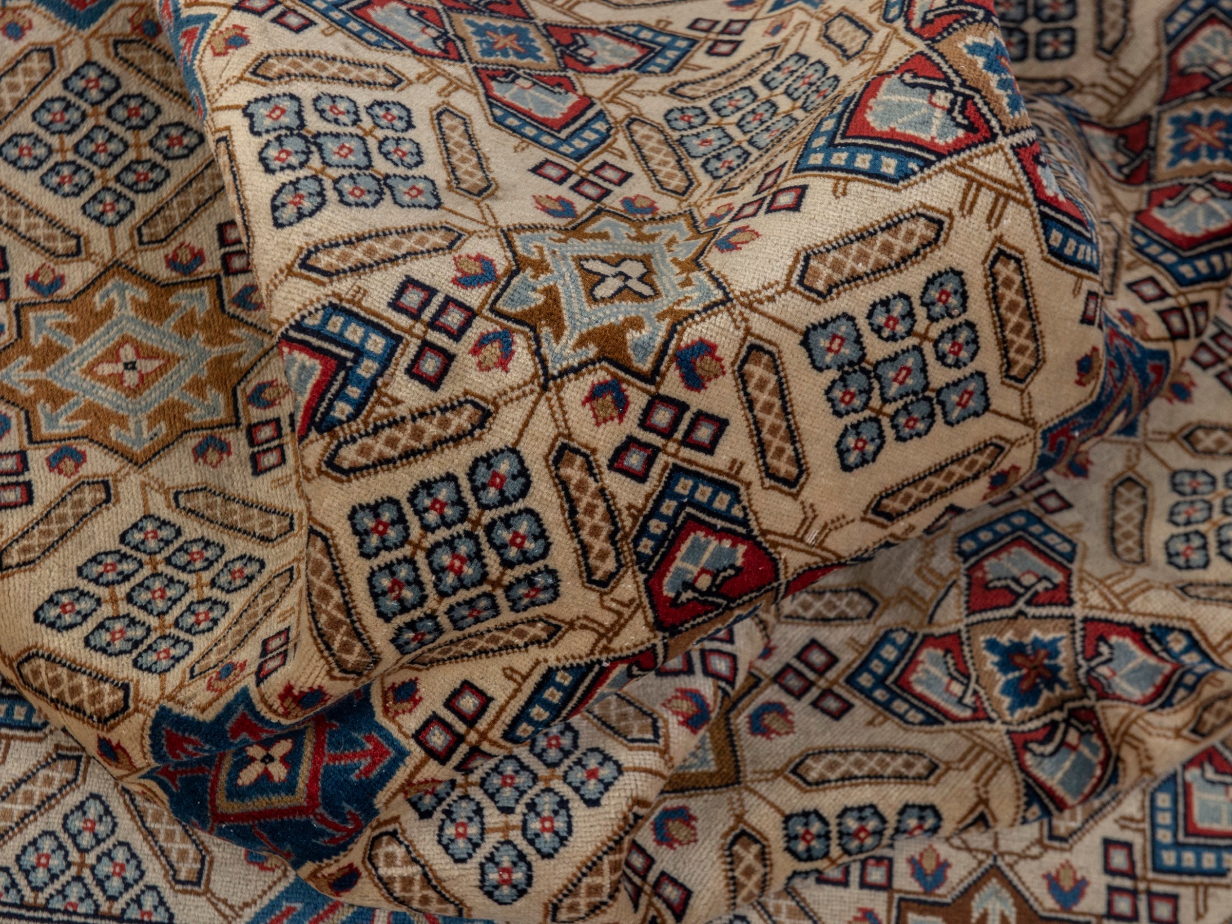 Persian Yazd area rug in straw and burgundy, view 17 of 21