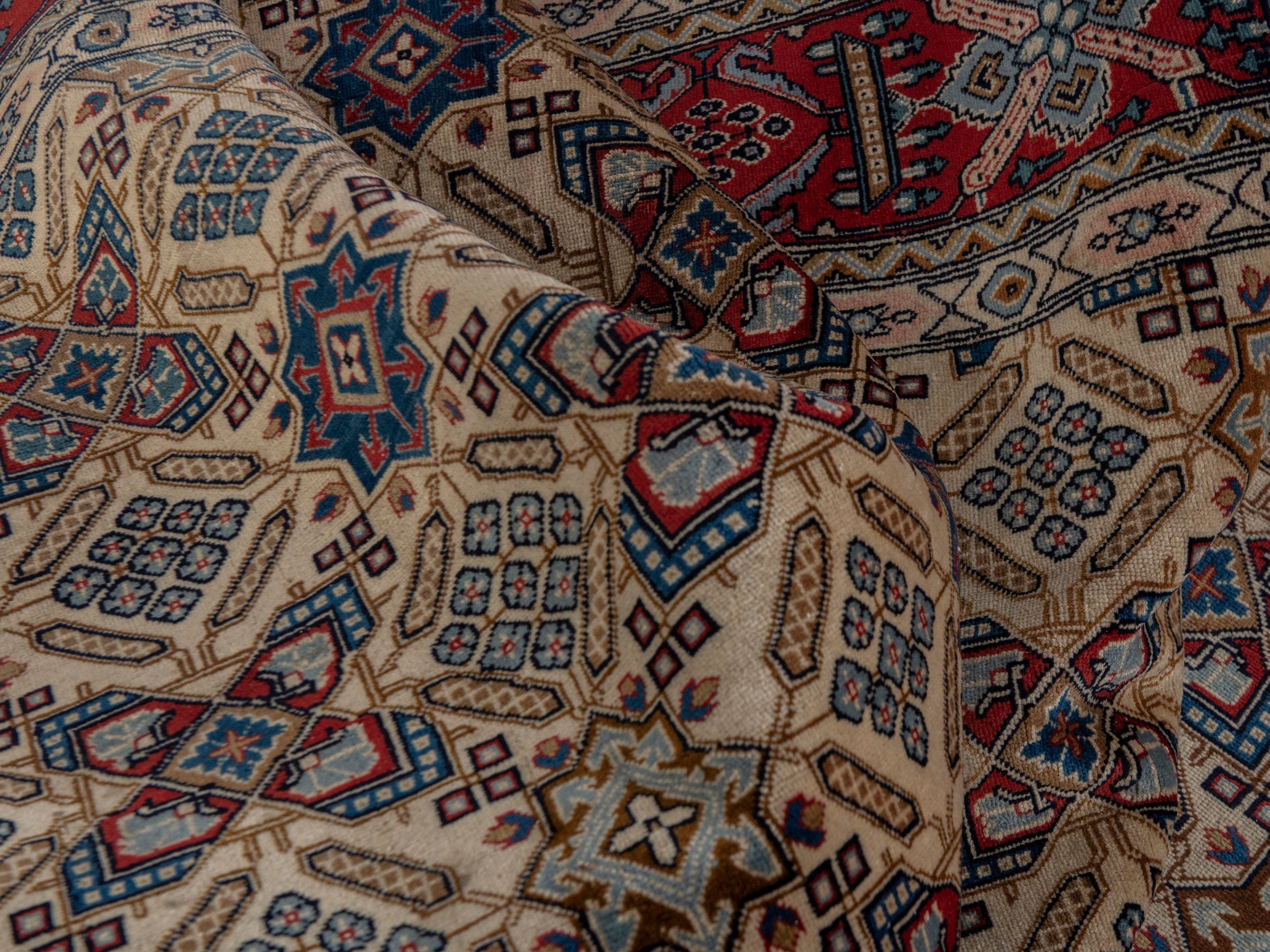 Persian Yazd area rug in straw and burgundy, view 18 of 21