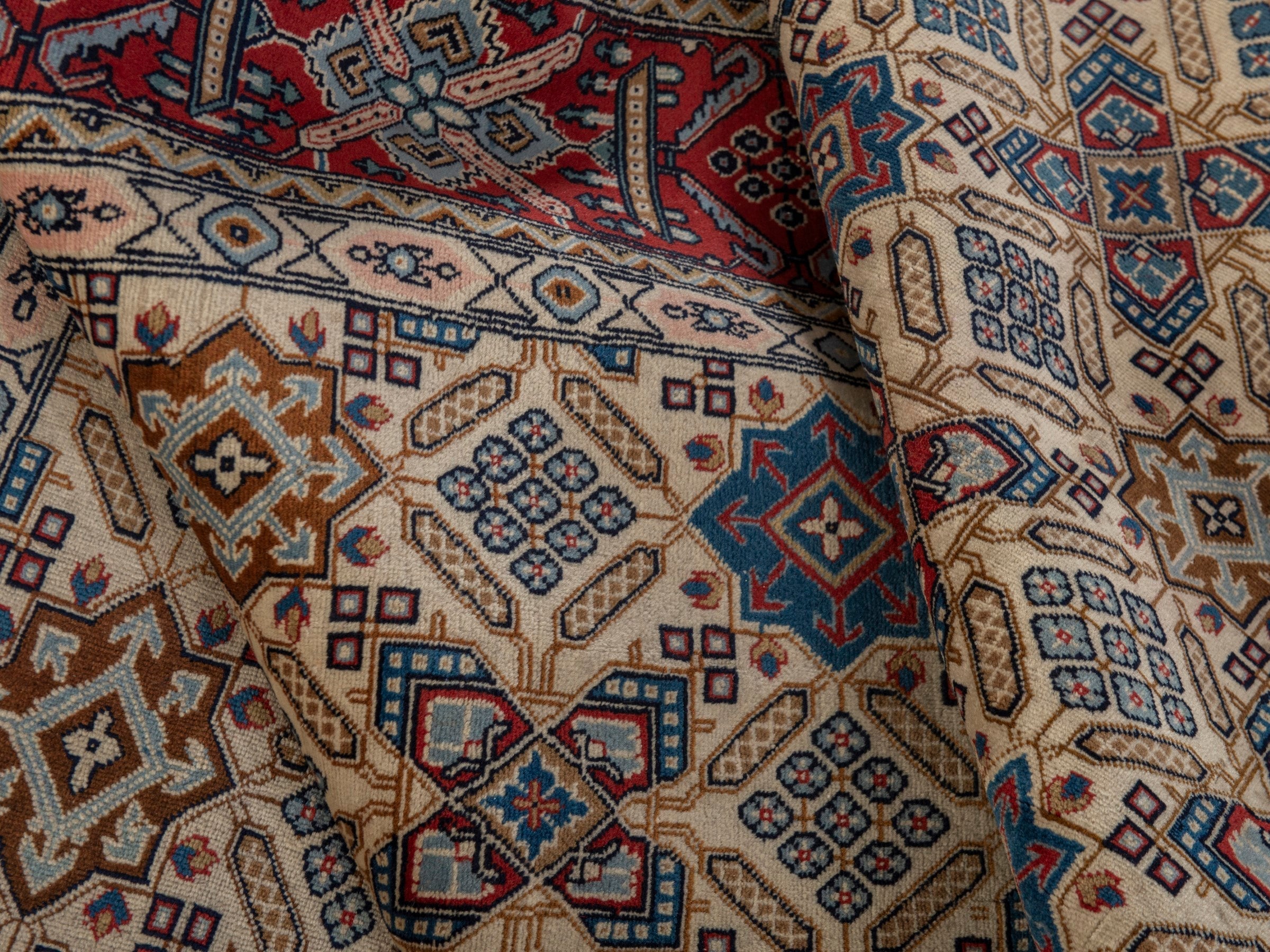 Persian Yazd area rug in straw and burgundy, view 19 of 21