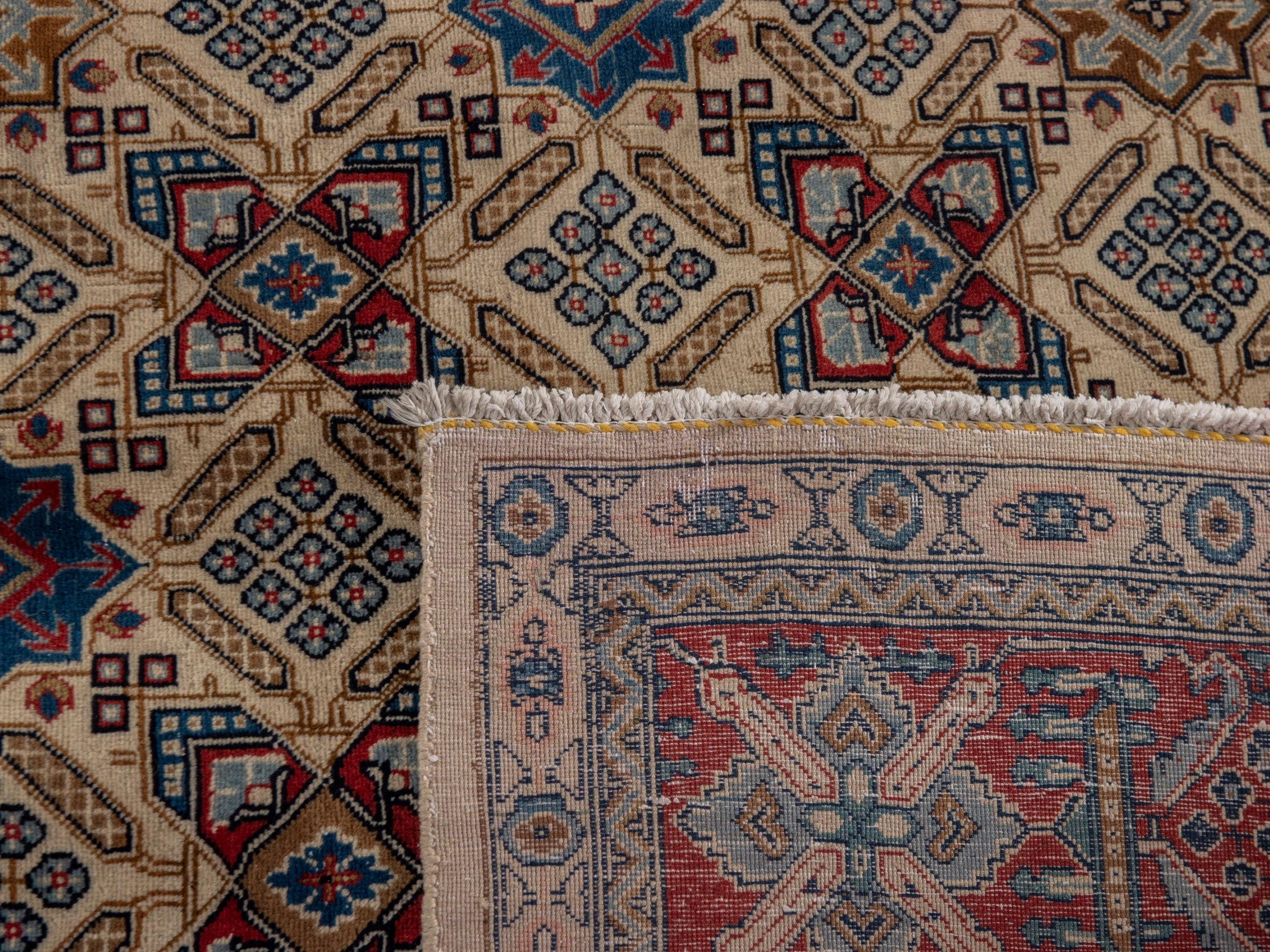 Persian Yazd area rug in straw and burgundy, view 21 of 21