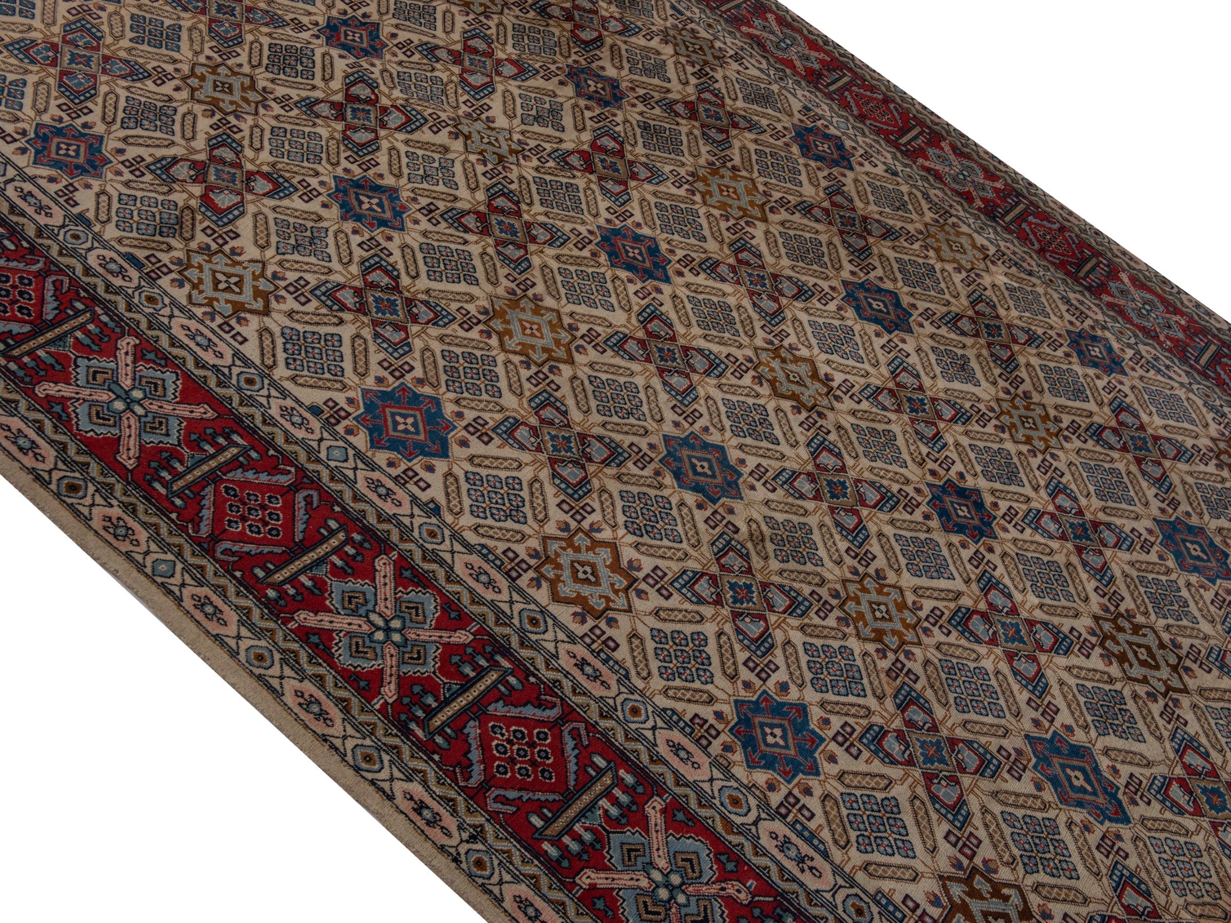 Persian Yazd area rug in straw and burgundy, view 4 of 21