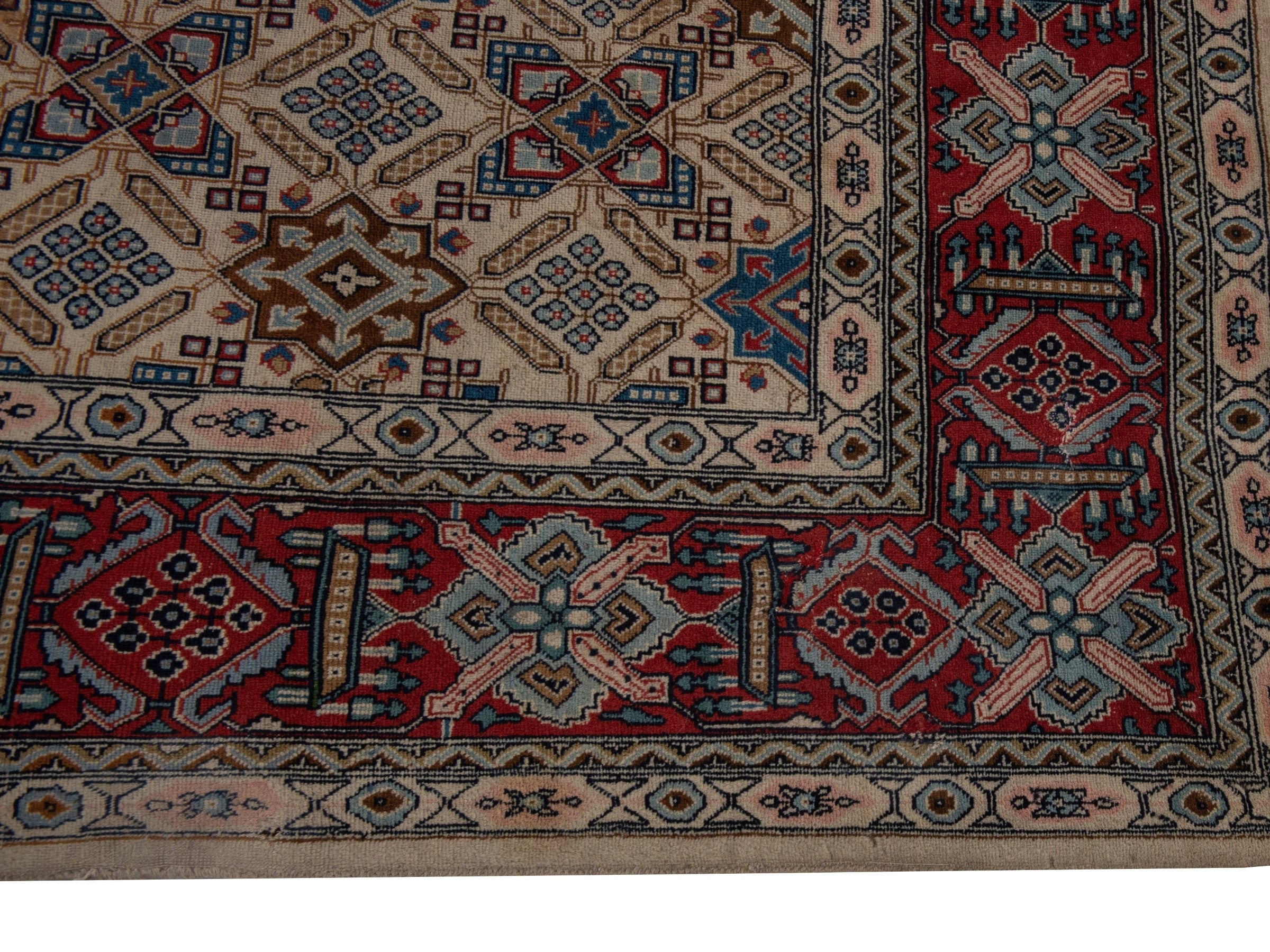 Persian Yazd area rug in straw and burgundy, view 5 of 21