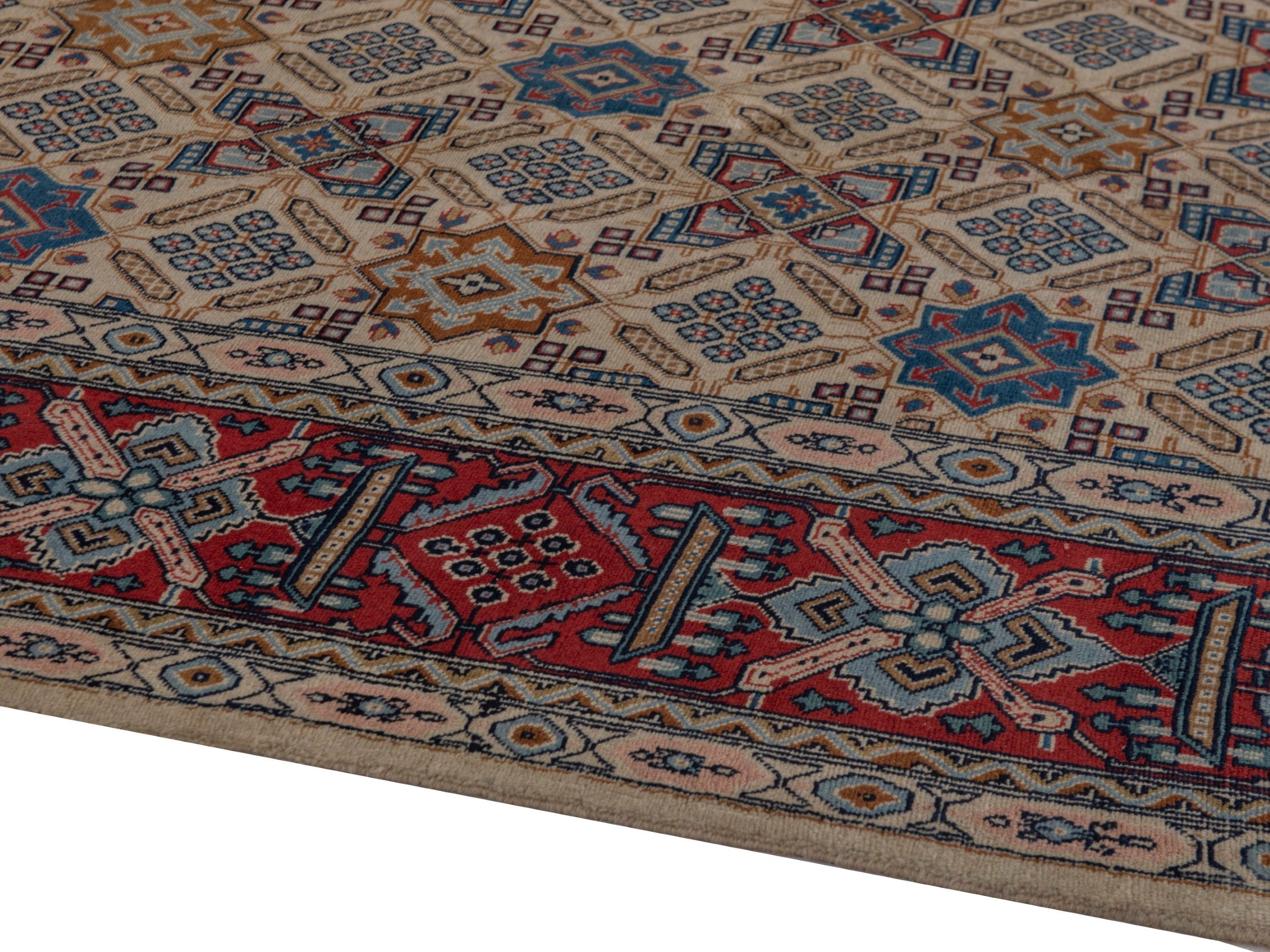 Persian Yazd area rug in straw and burgundy, view 8 of 21