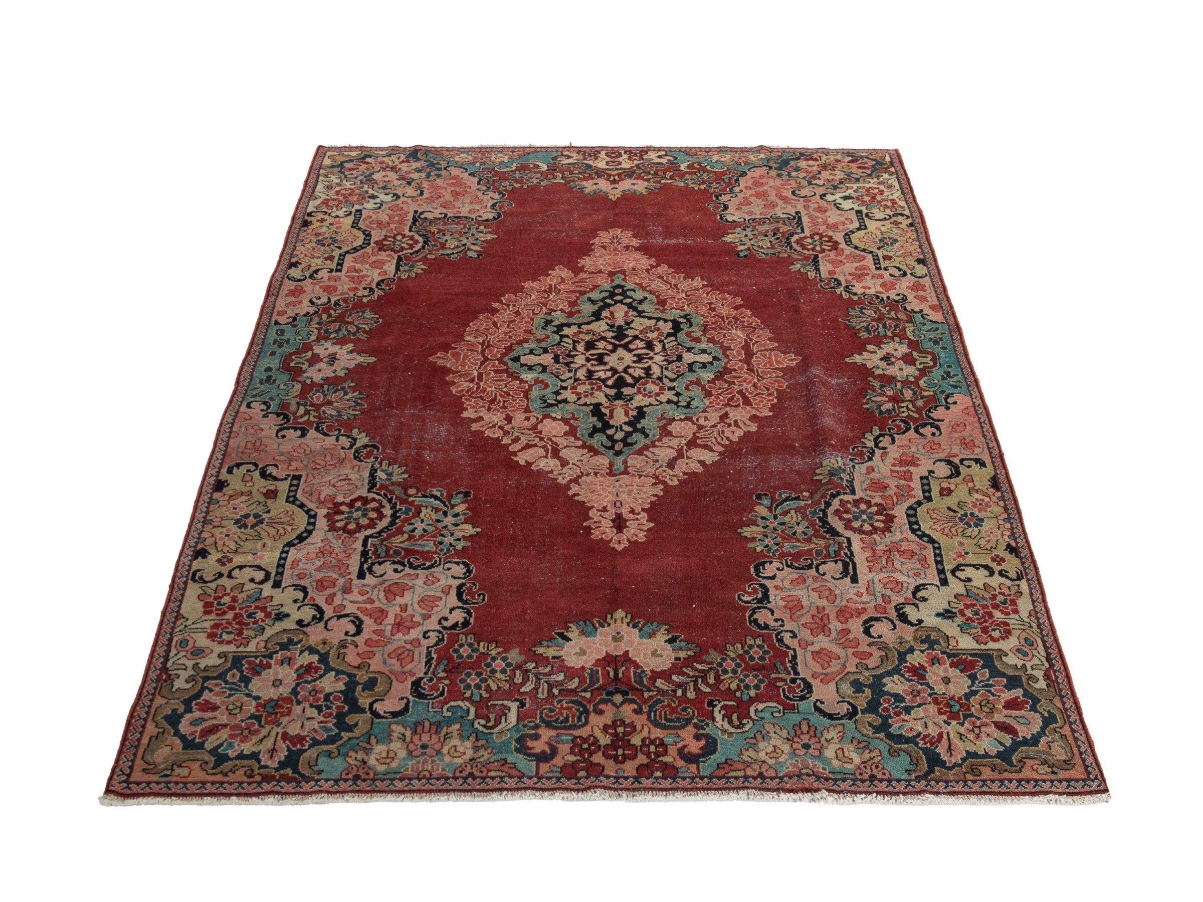 Persian Davoodabad area rug in burgundy and rose, view 2 of 20
