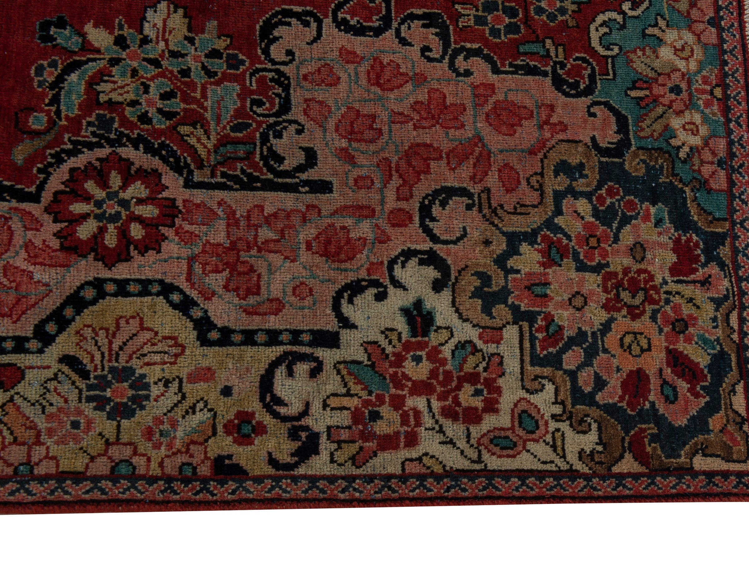 Persian Davoodabad area rug in burgundy and rose, view 5 of 20