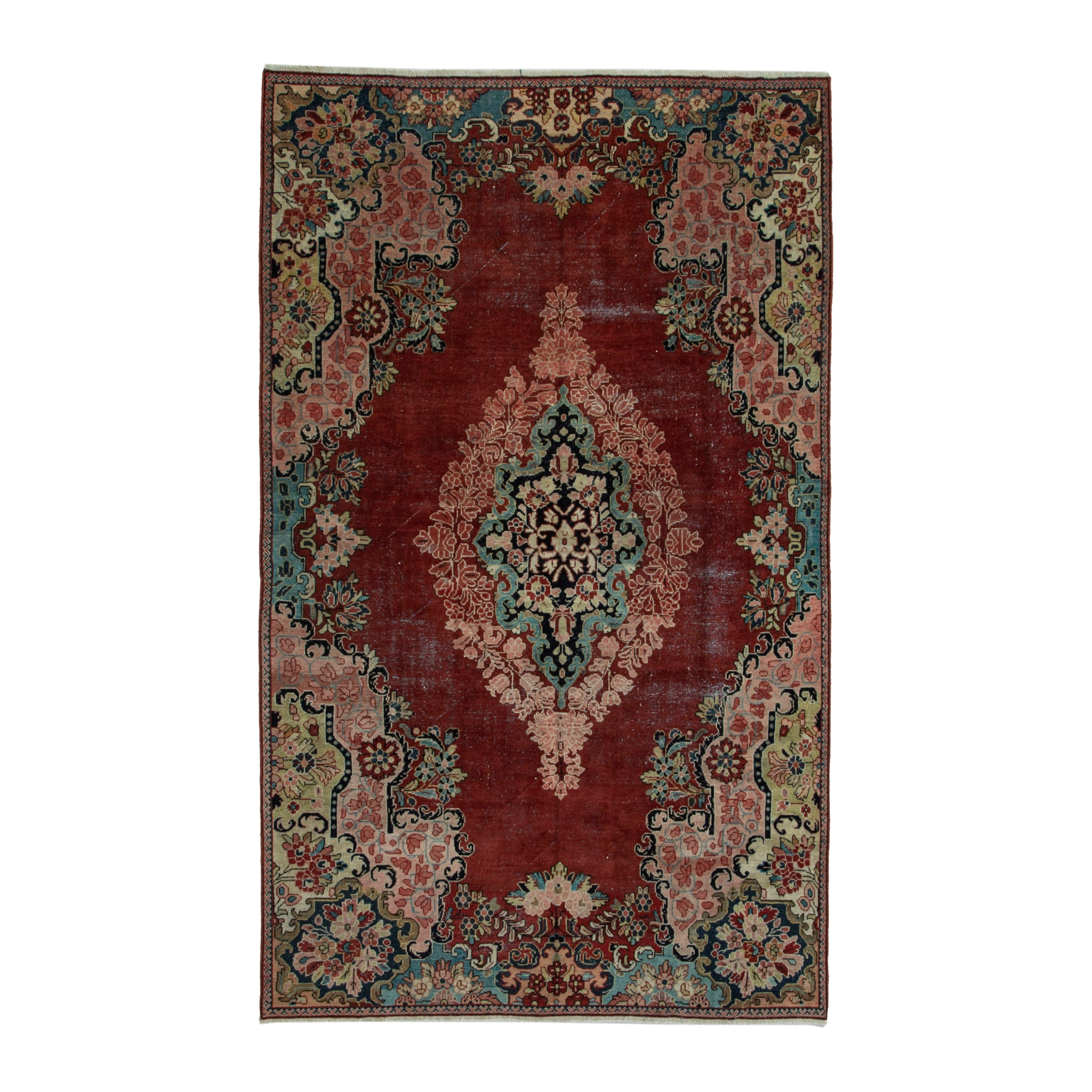 Persian Davoodabad area rug in burgundy and rose, 6'7" x 10'
