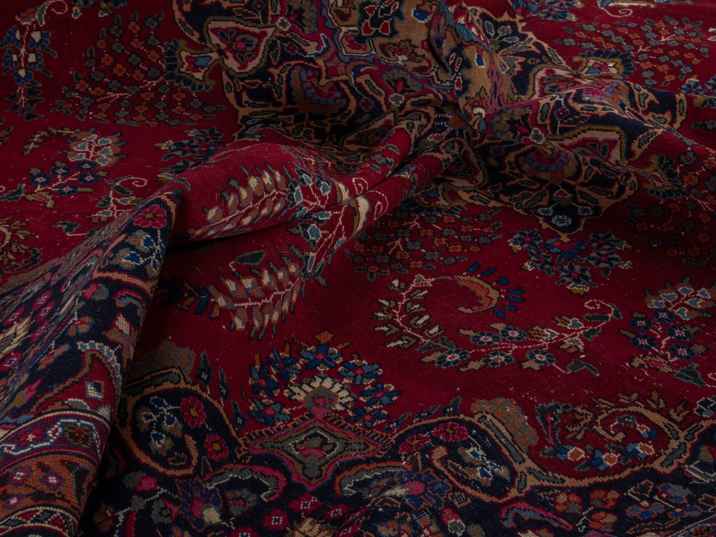 Persian Sabzevar oversized rug in burgundy and dark brown, view 20 of 21