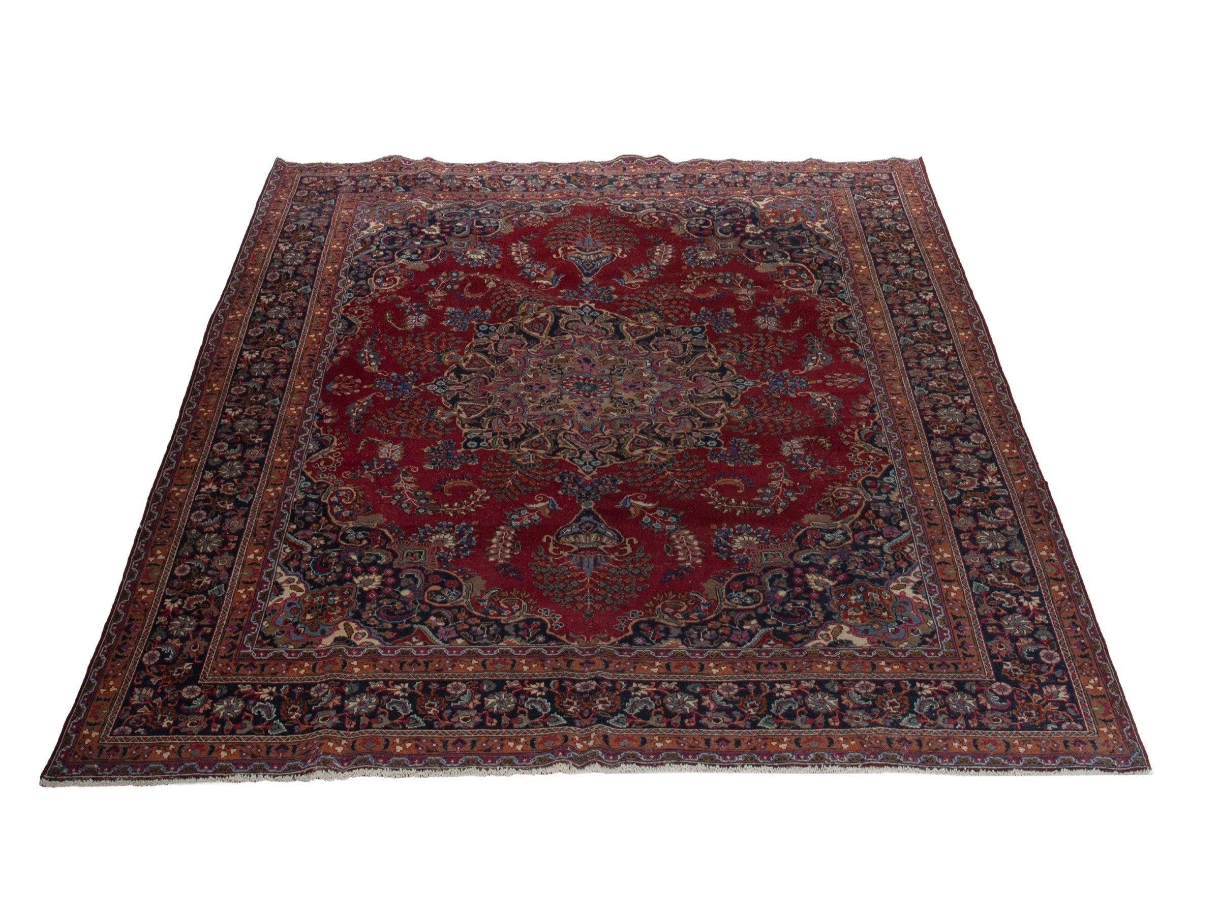 Persian Sabzevar oversized rug in burgundy and dark brown, view 2 of 21