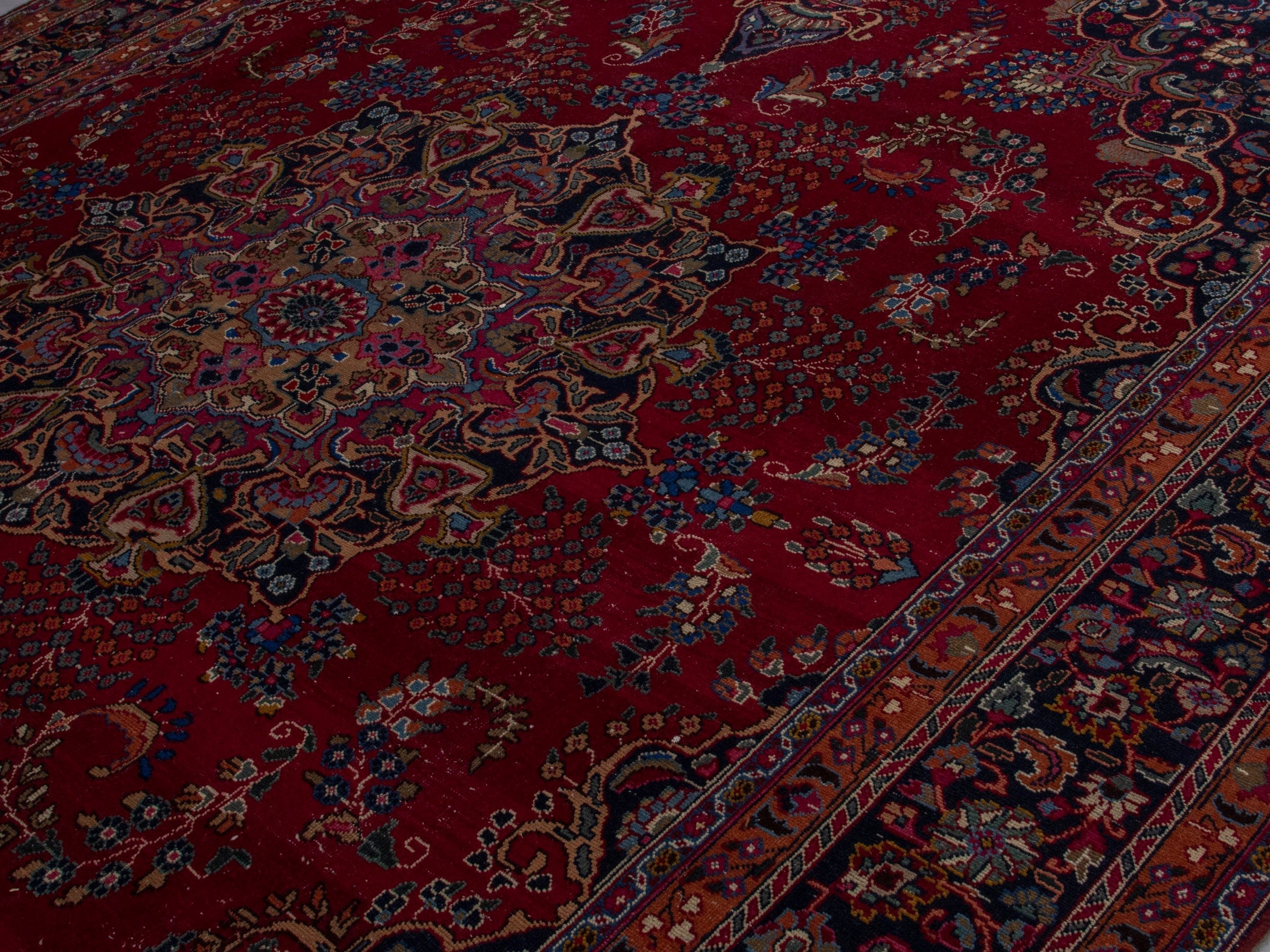 Persian Sabzevar oversized rug in burgundy and dark brown, view 4 of 21