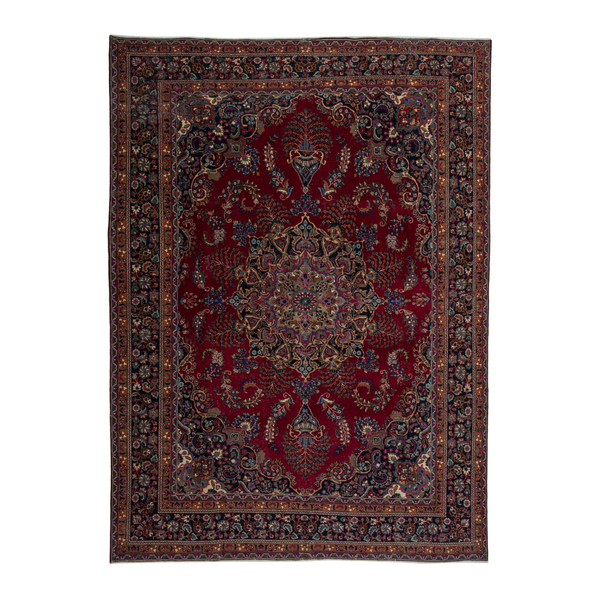 Persian Sabzevar oversized rug in burgundy and dark brown, 9'8" x 12'11"