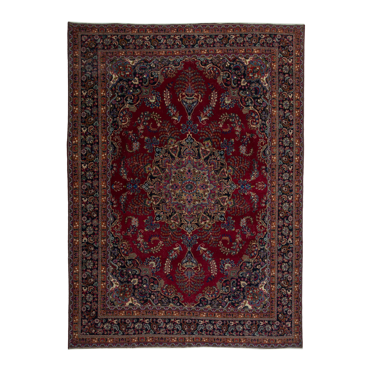 Persian Sabzevar oversized rug in burgundy and dark brown, 9'8" x 12'11"