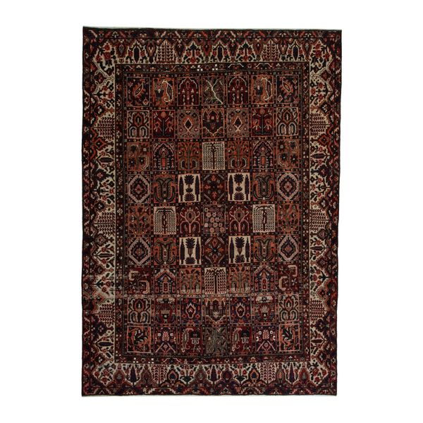 Persian Bakhtiari oversized rug in burgundy and cream, 8'10" x 11'10"