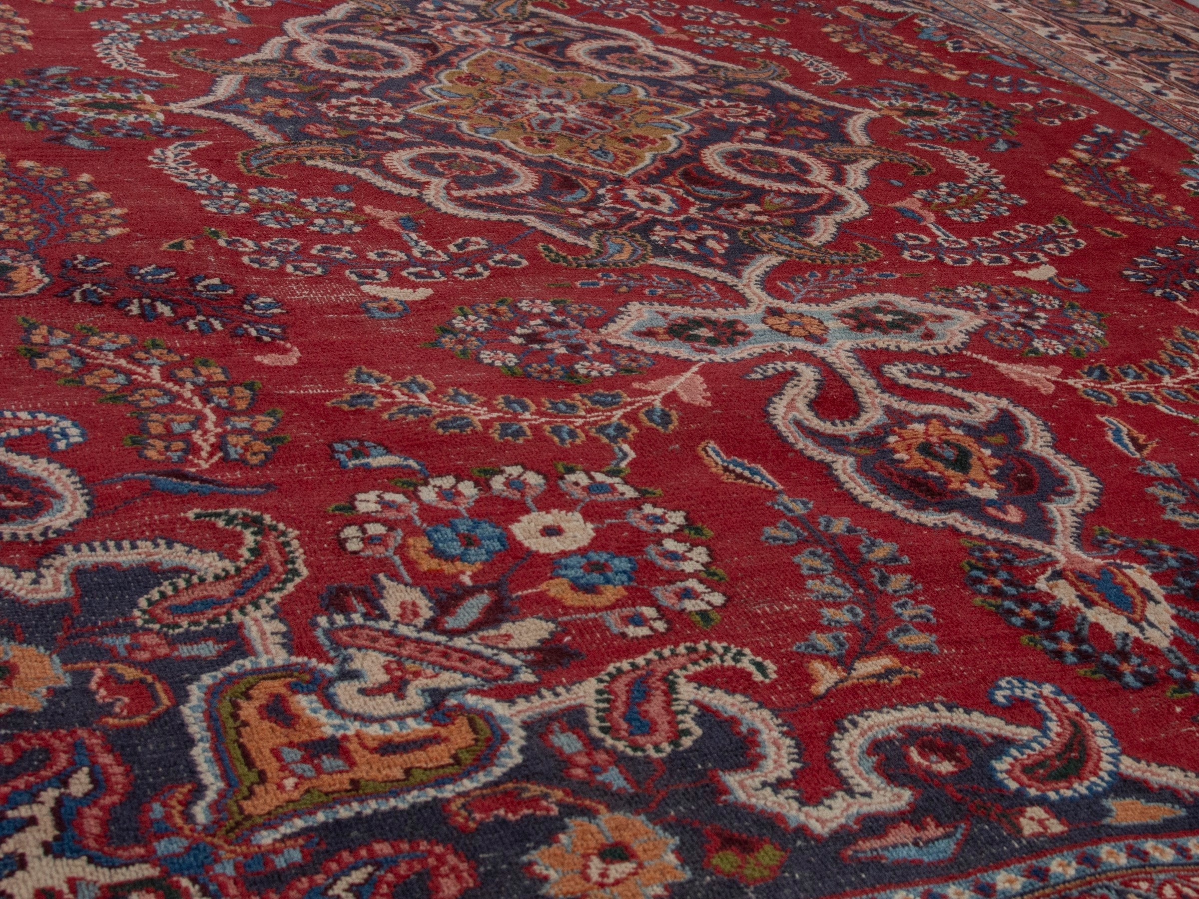 Persian Mashhad area rug in burgundy and dark brown, view 10 of 20
