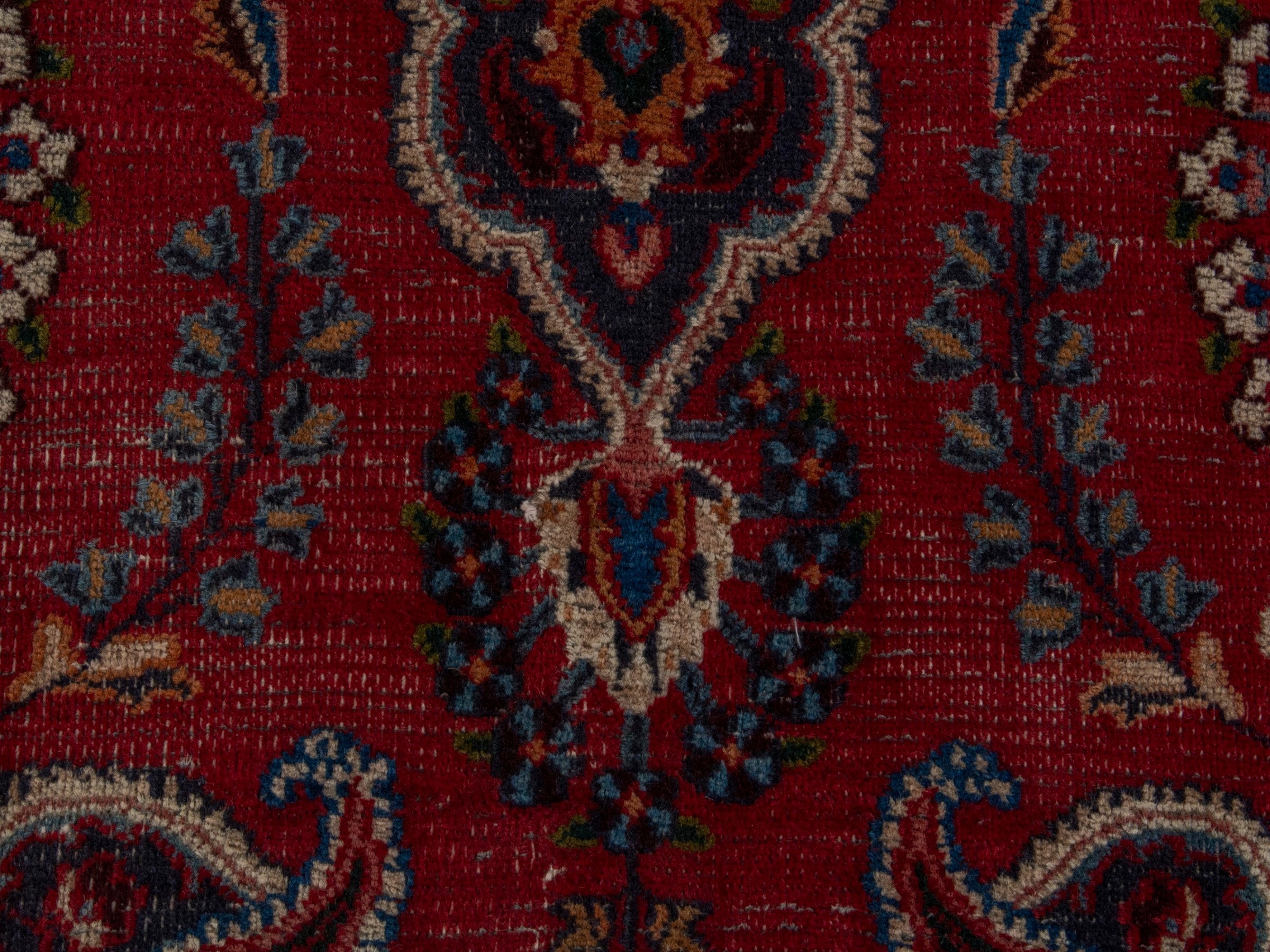 Persian Mashhad area rug in burgundy and dark brown, view 12 of 20