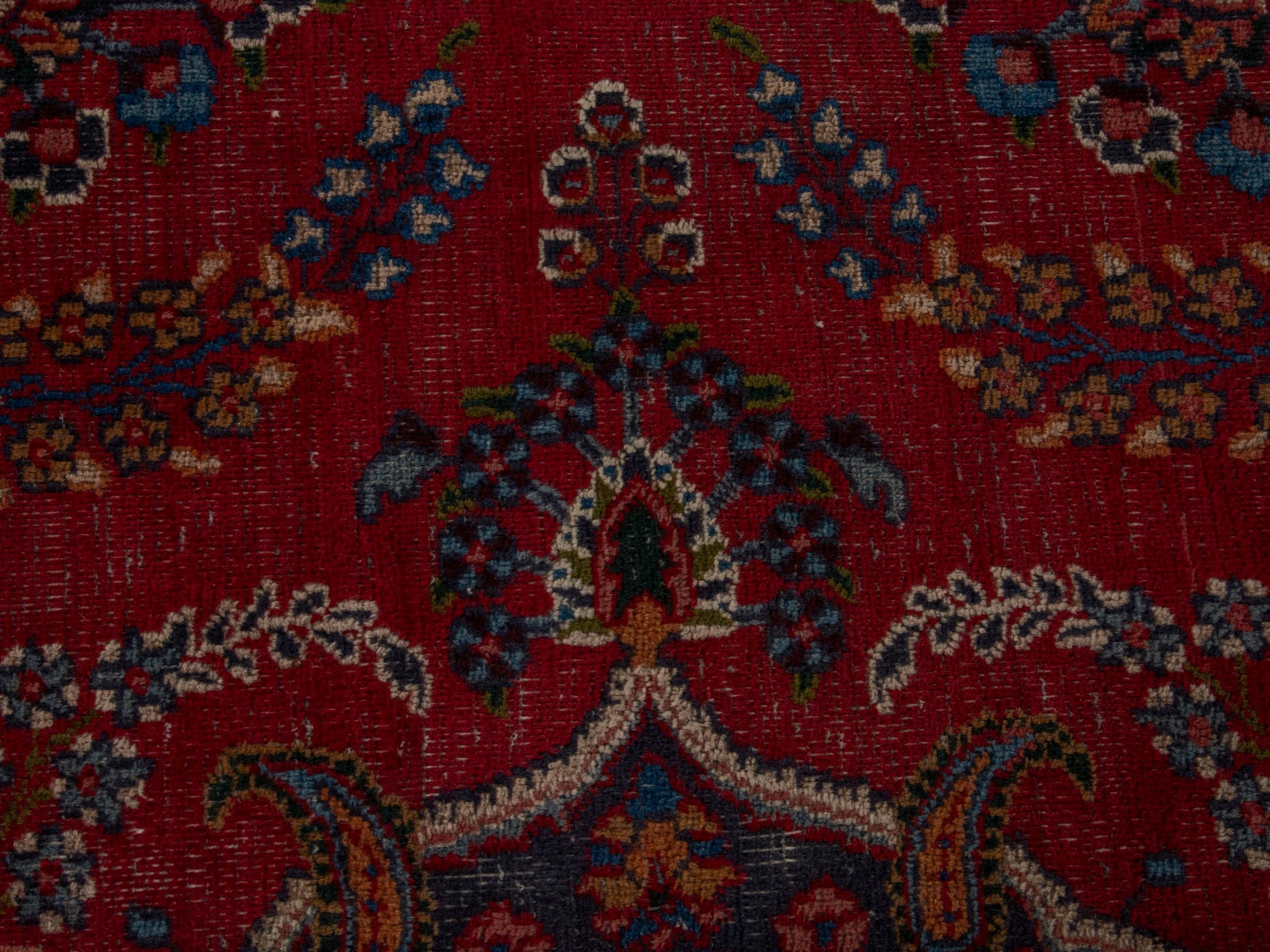 Persian Mashhad area rug in burgundy and dark brown, view 13 of 20
