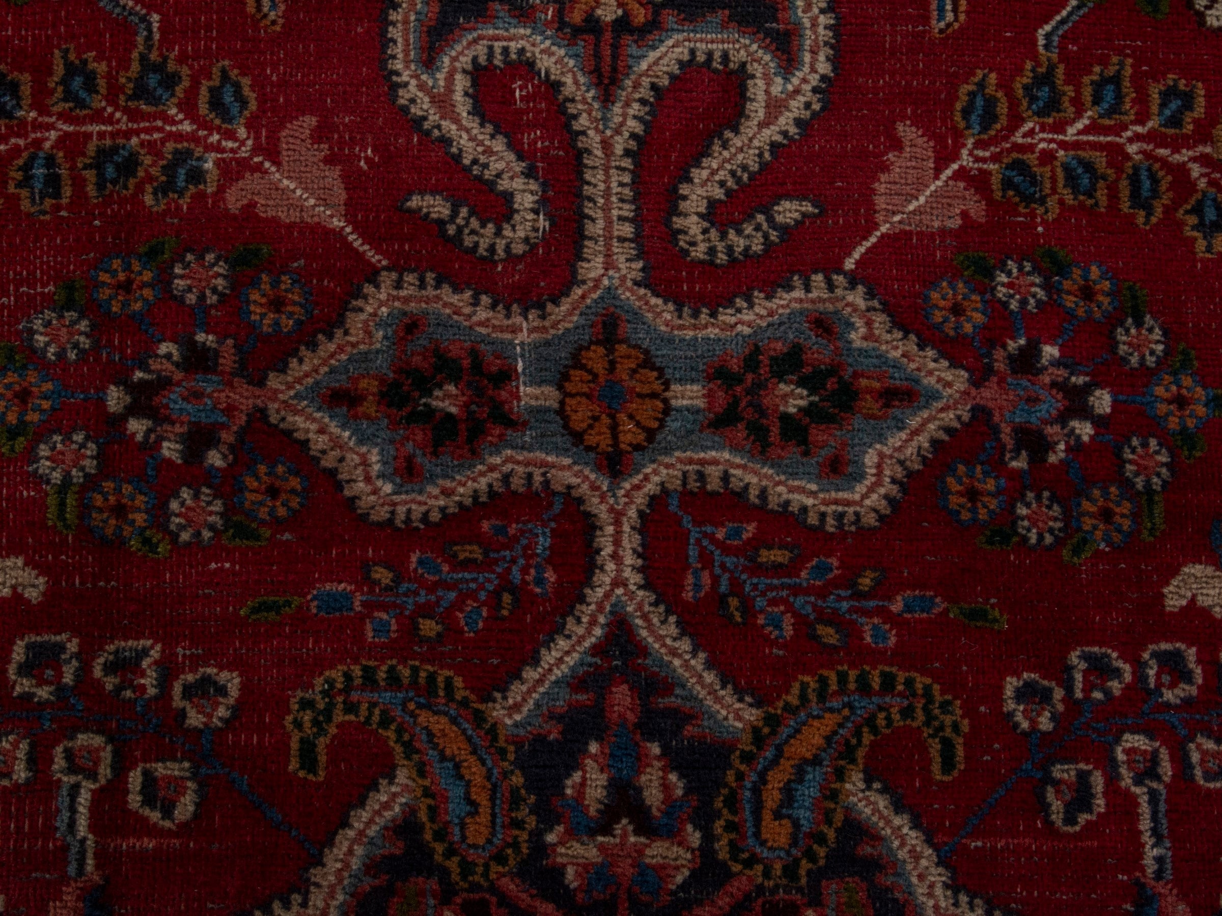 Persian Mashhad area rug in burgundy and dark brown, view 14 of 20