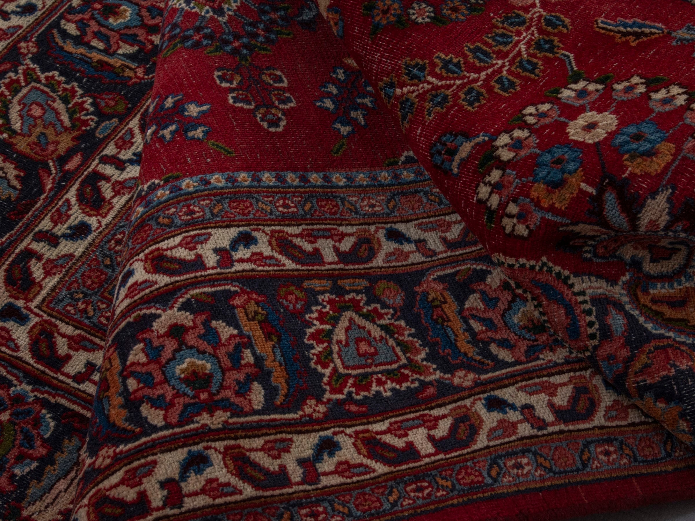 Persian Mashhad area rug in burgundy and dark brown, view 16 of 20