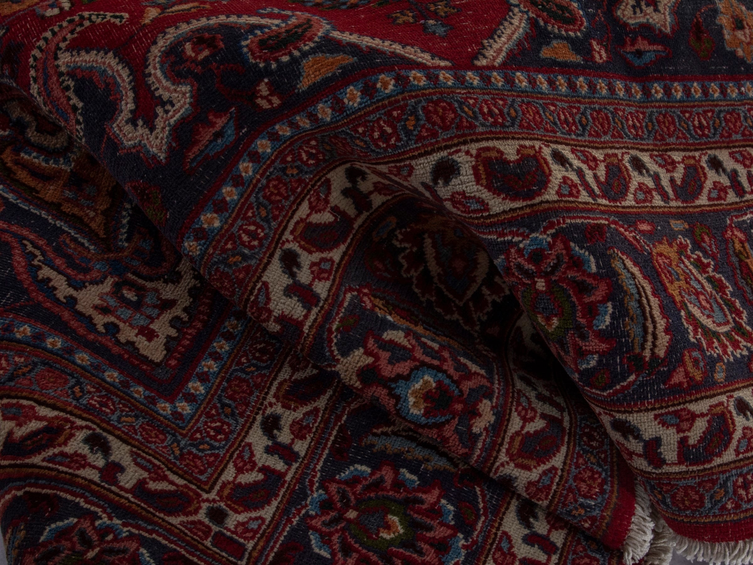 Persian Mashhad area rug in burgundy and dark brown, view 17 of 20