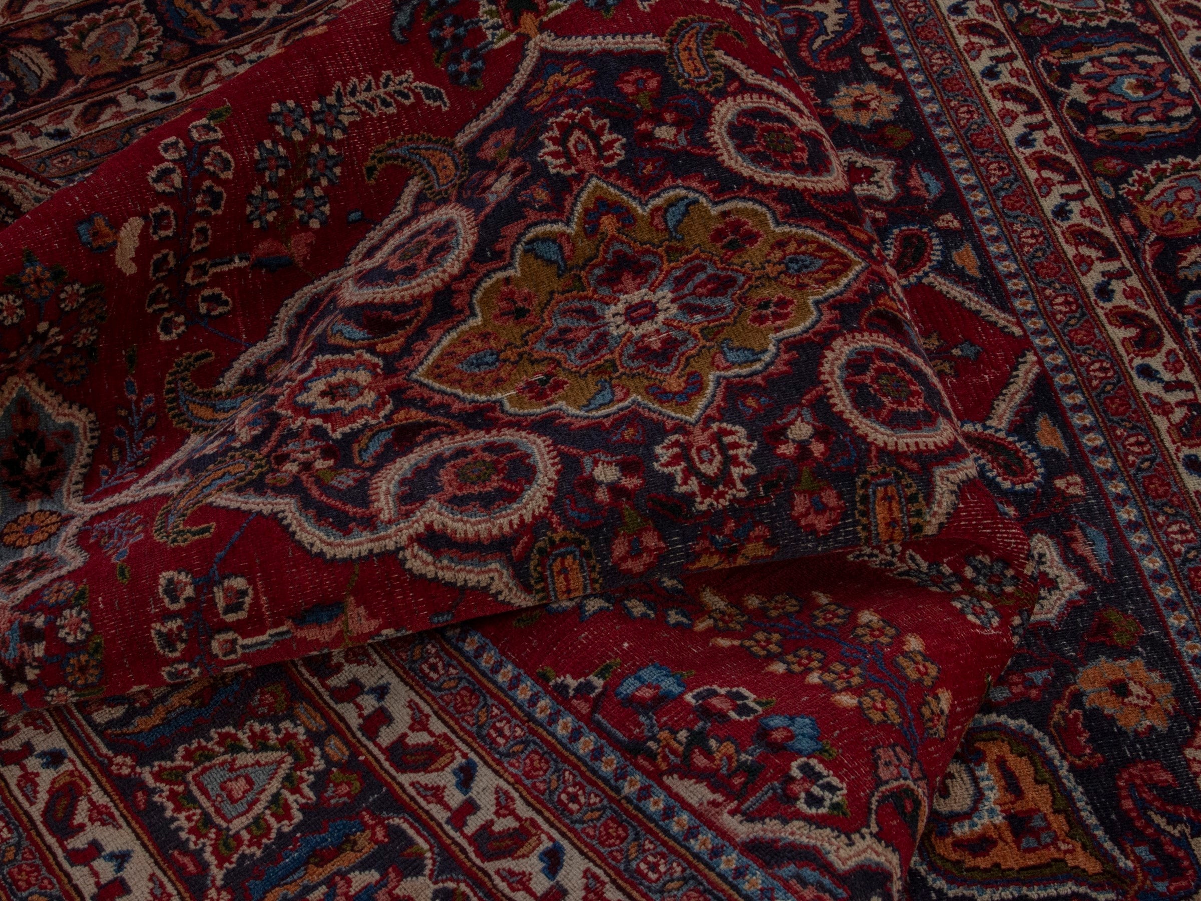 Persian Mashhad area rug in burgundy and dark brown, view 19 of 20