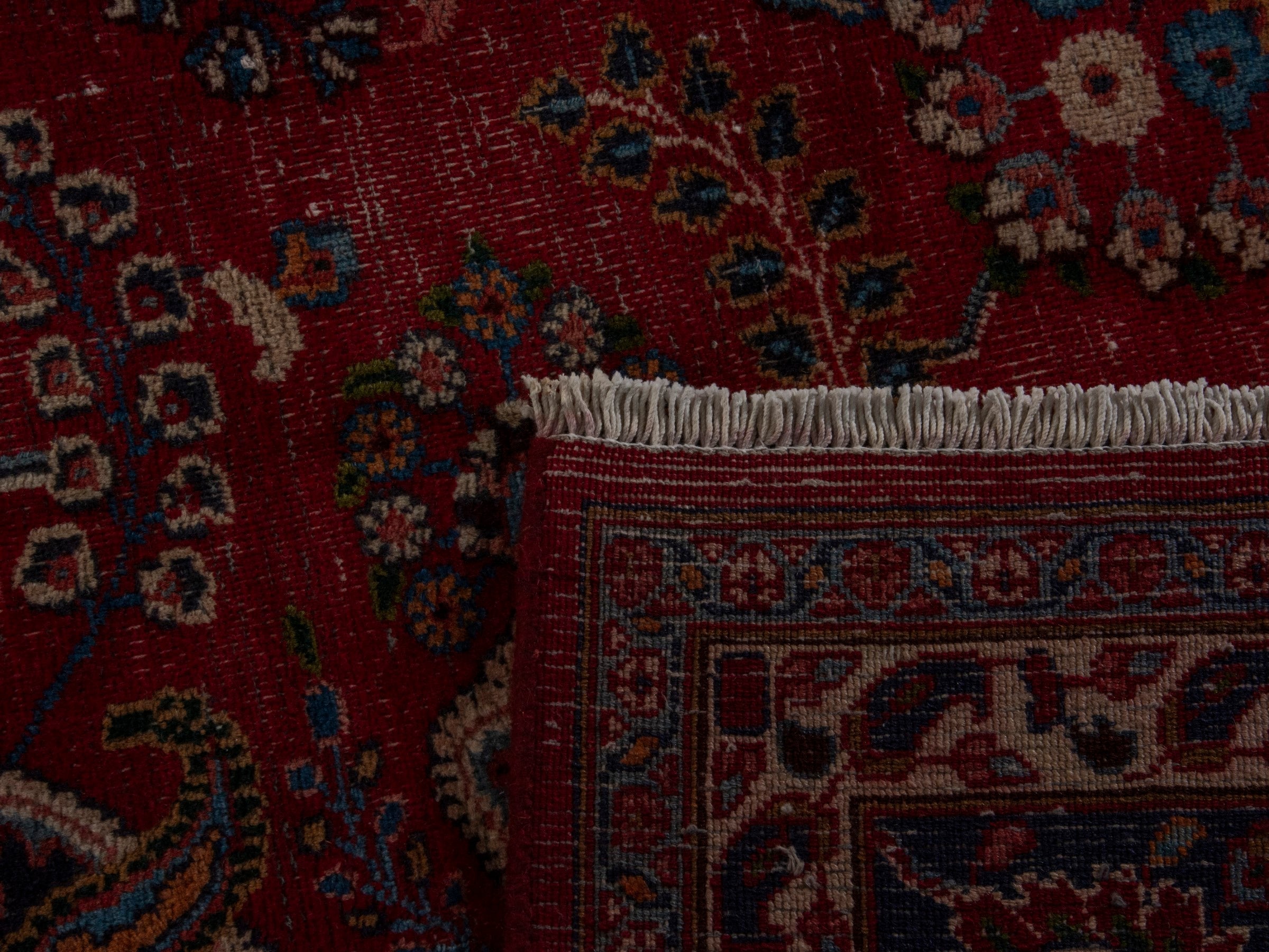 Persian Mashhad area rug in burgundy and dark brown, view 20 of 20