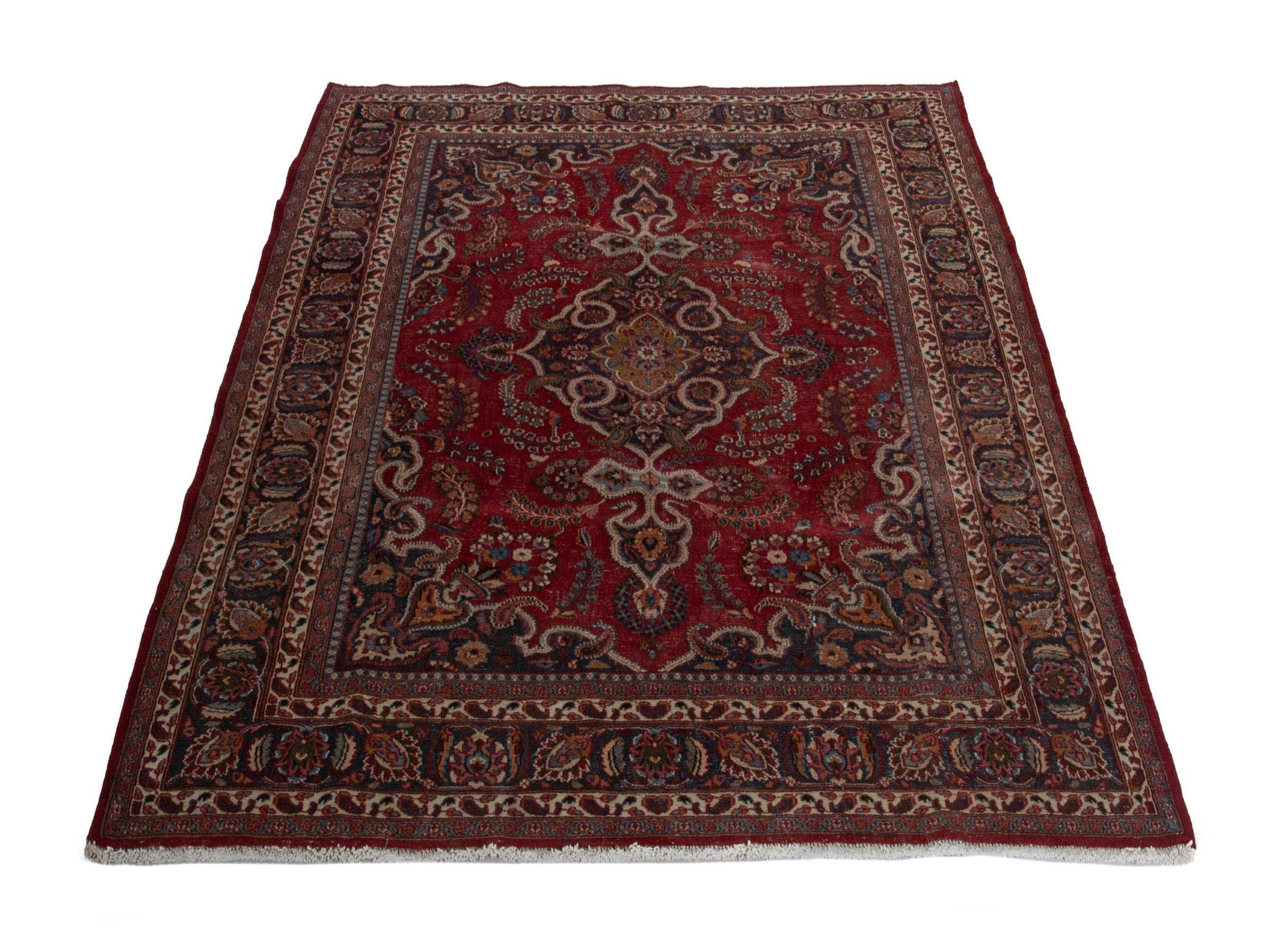 Persian Mashhad area rug in burgundy and dark brown, view 2 of 20